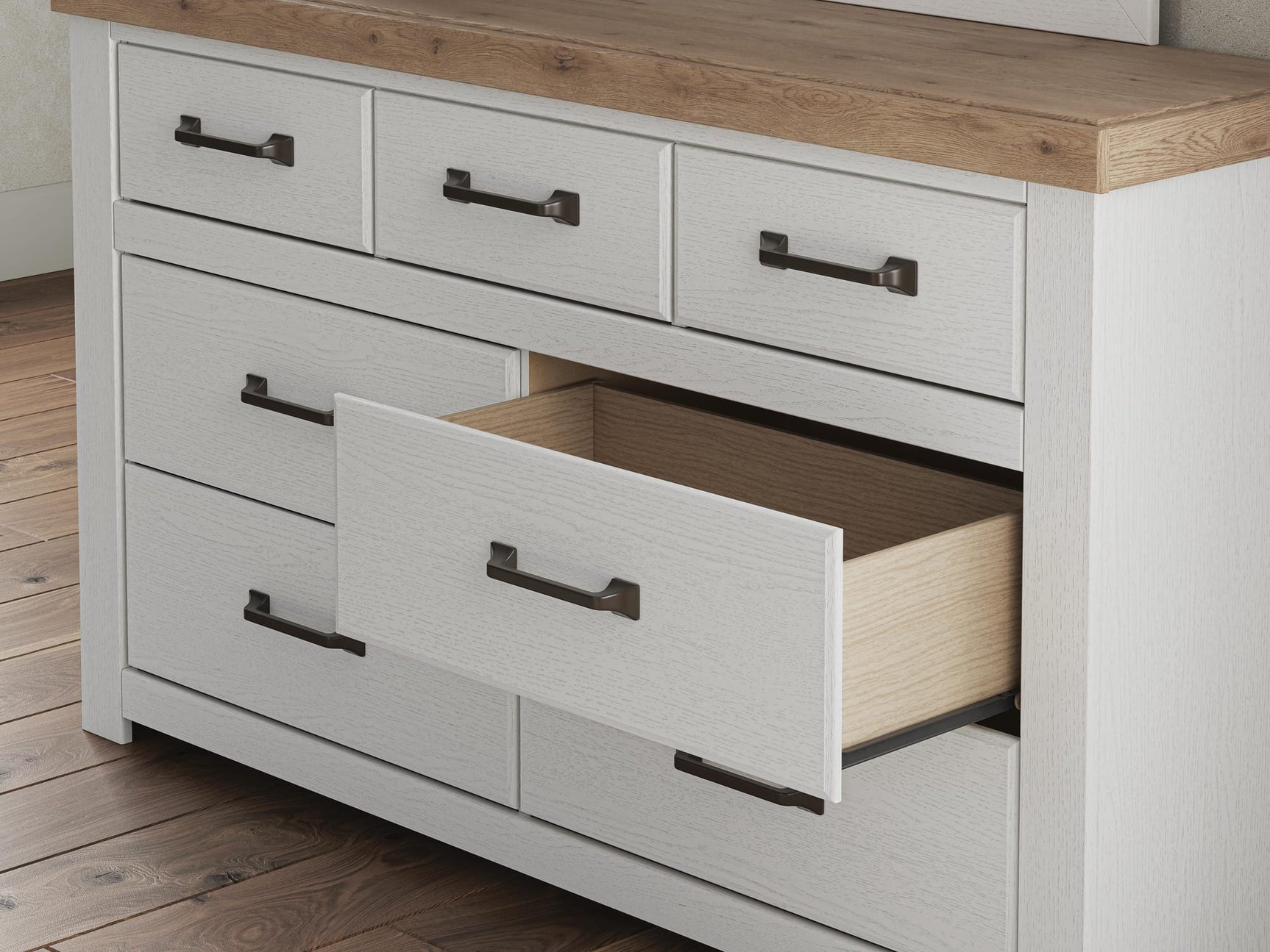 Savonport White/Brown Dresser detail view