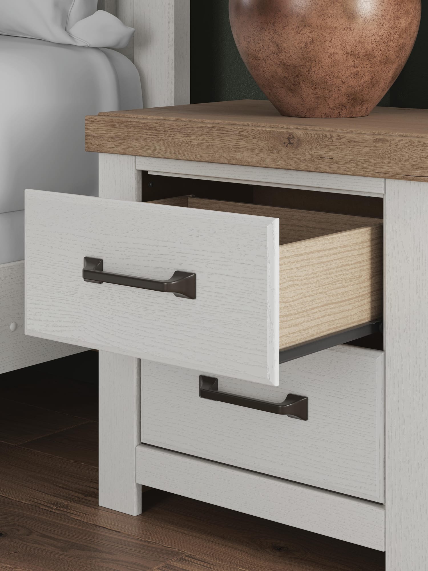 Savonport White/Brown Nightstand detail view