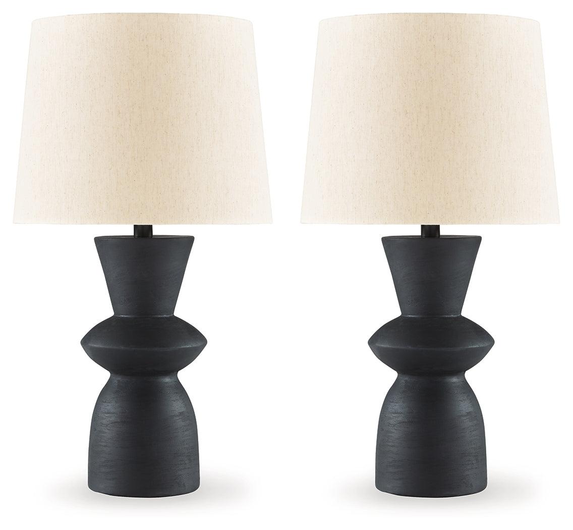 Scarbot Distressed Black Table Lamp - side angle of angular silhouette