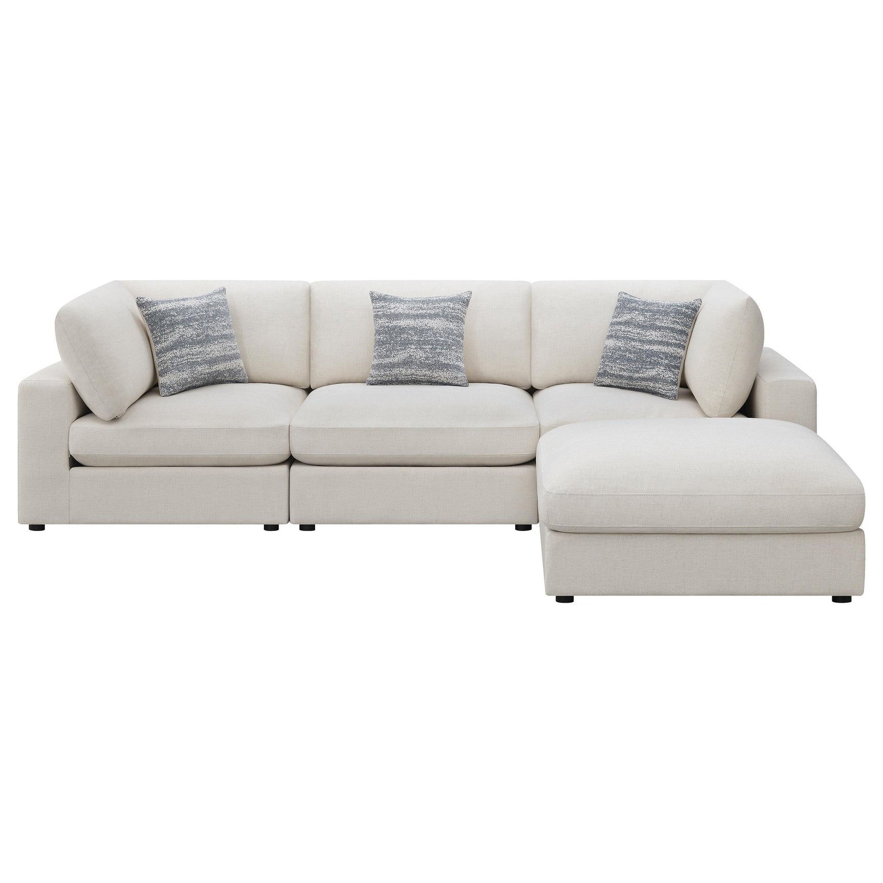 Close-up detail of beige linen upholstery on Serene sectional sofa