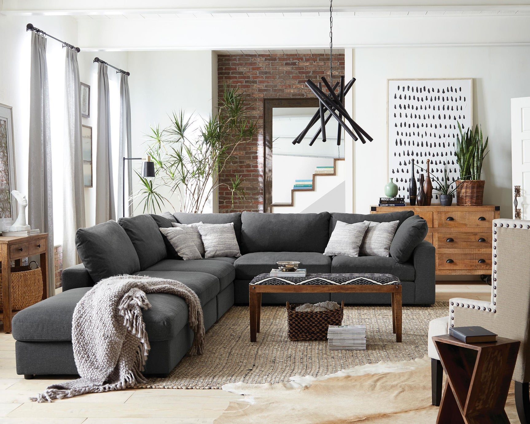 Serene 4-Piece Charcoal Upholstered Modular Sectional Sofa side view