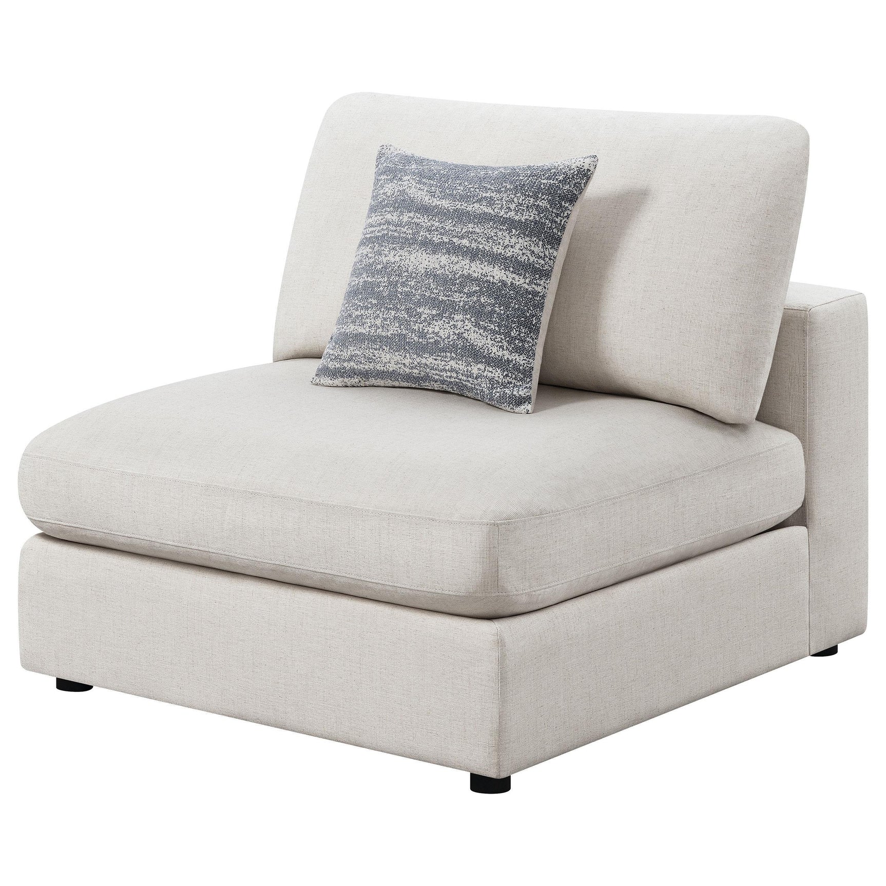 Serene beige upholstered armless chair close-up cushion detail