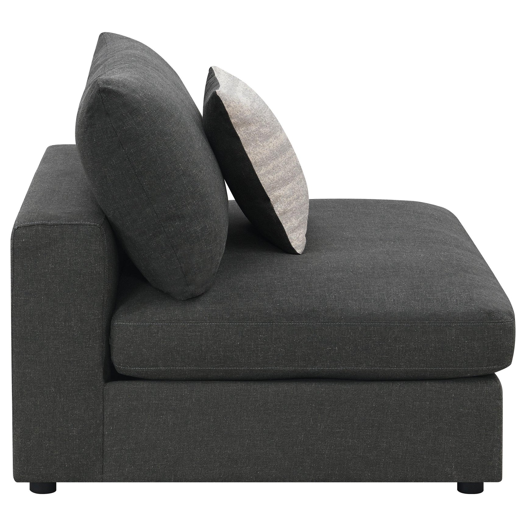 Side profile of Serene Armless Chair in charcoal