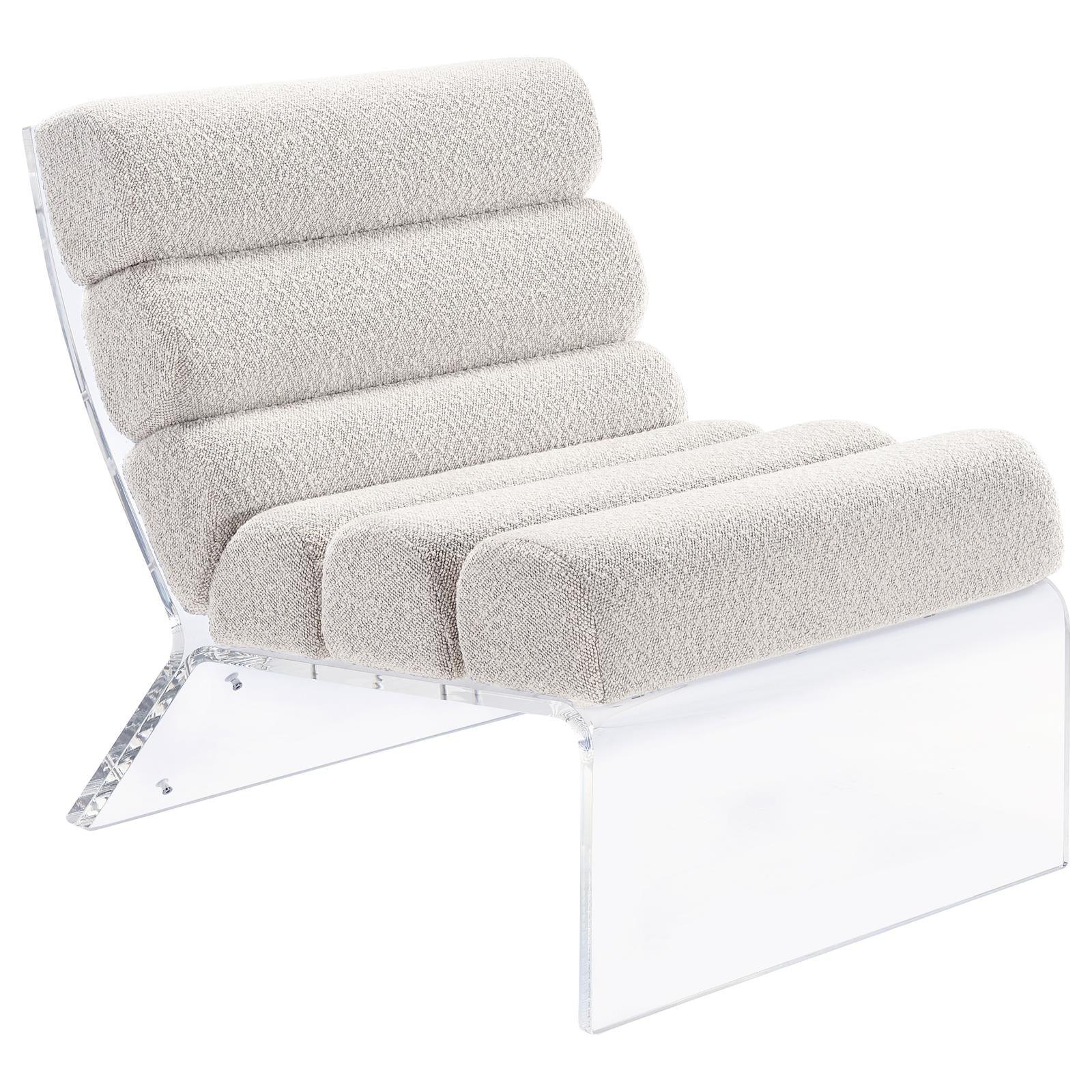 Serreta Boucle Upholstered Armless Accent Chair with Clear Acrylic Frame in Ivory front view
