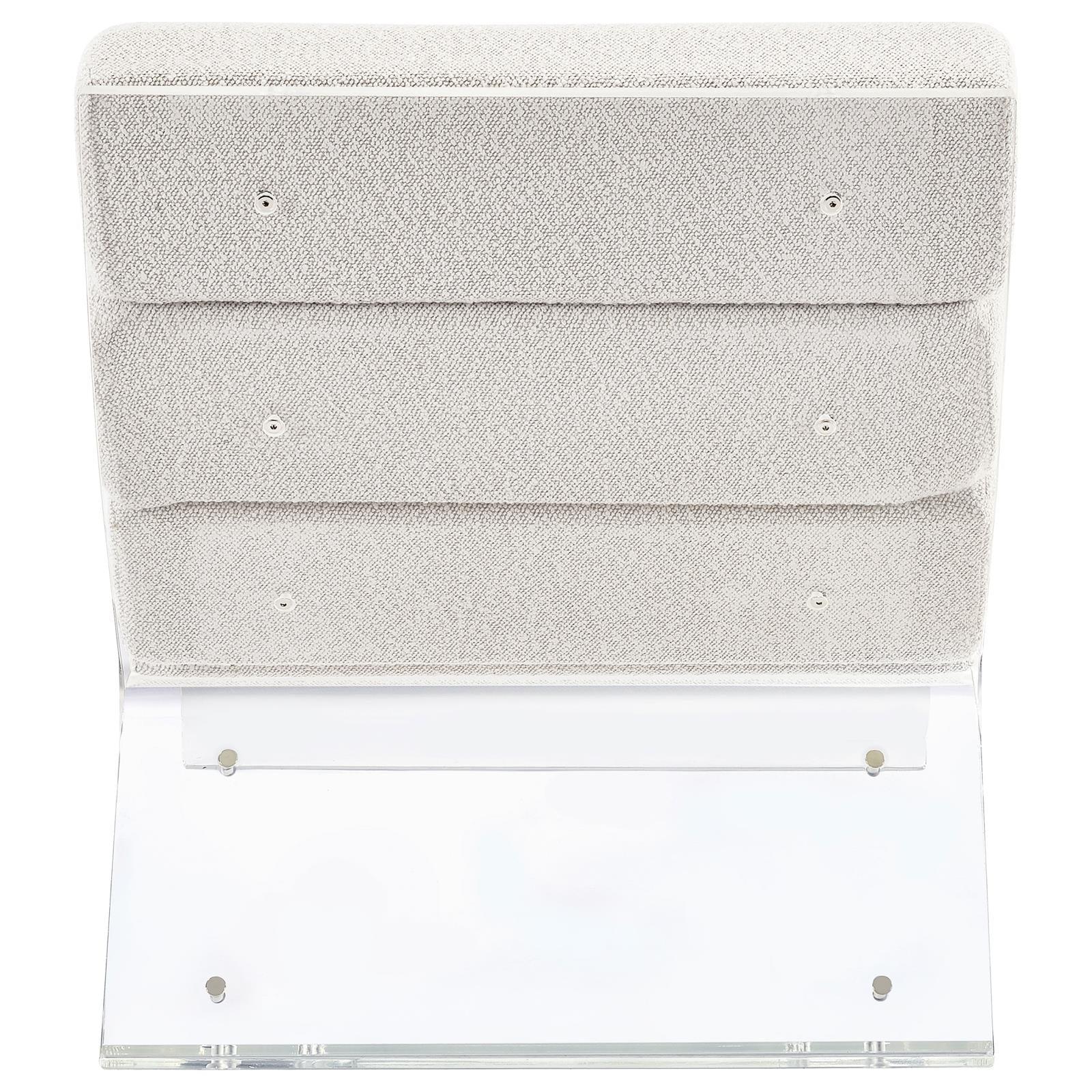 Back view of Serreta Boucle Upholstered Armless Accent Chair with clear acrylic frame