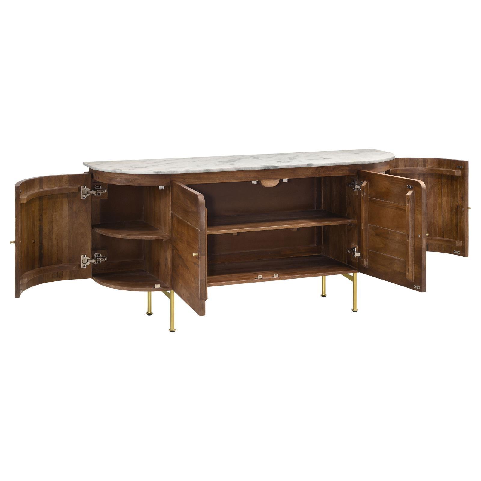 Close-up of white marble top on Ortega server