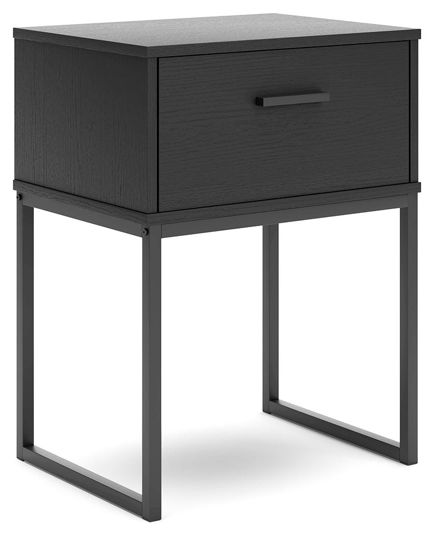 Socalle Matte Black Nightstand side angle showing metal legs