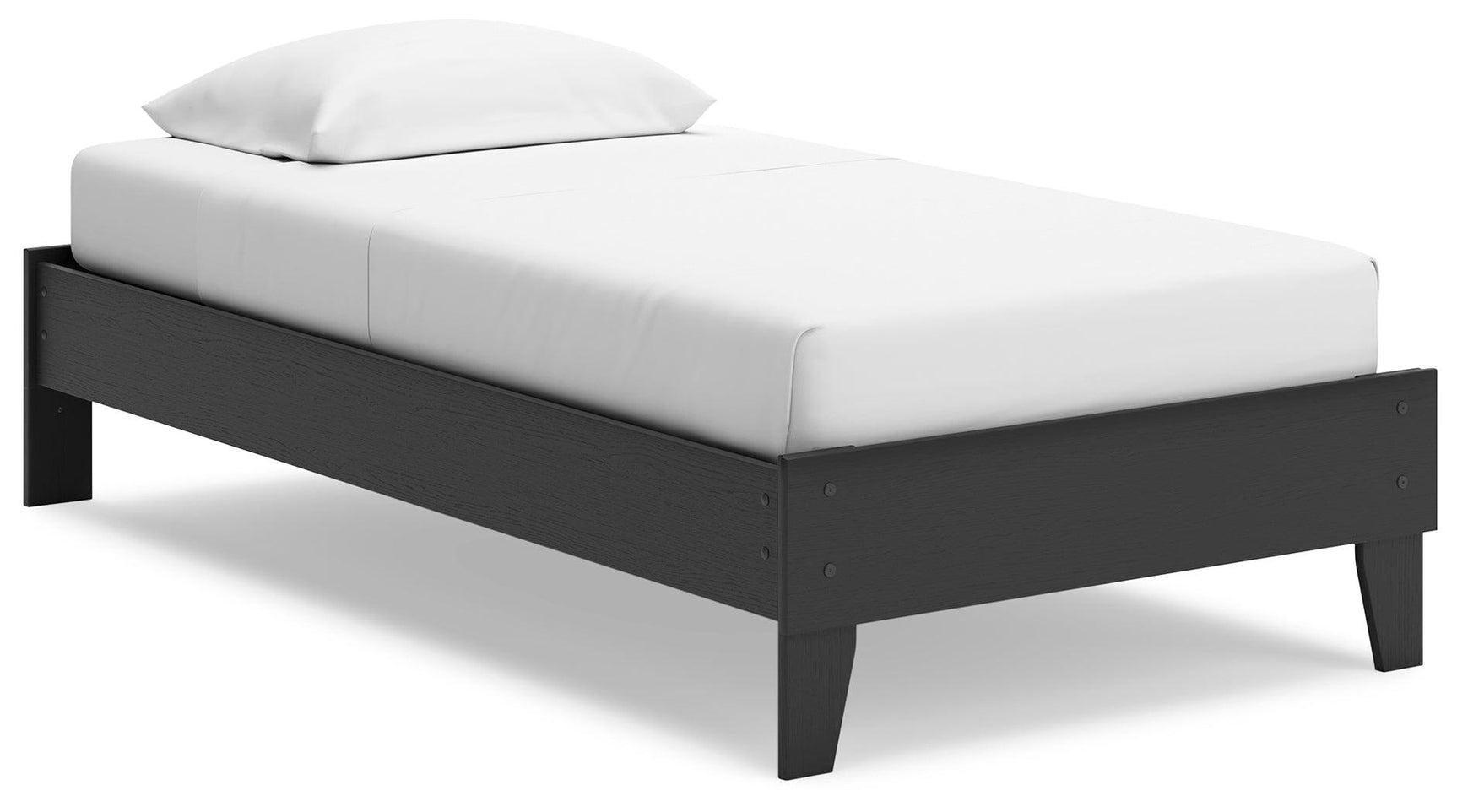 Side angle of Socalle black twin platform bed