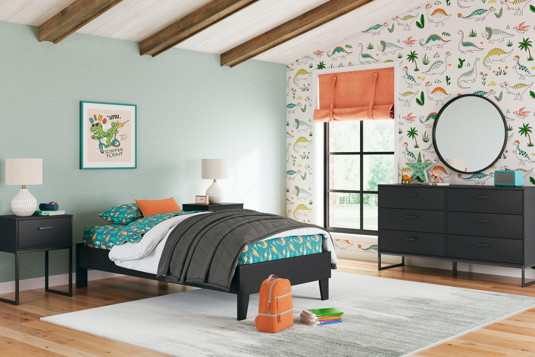 Socalle black twin platform bed side profile