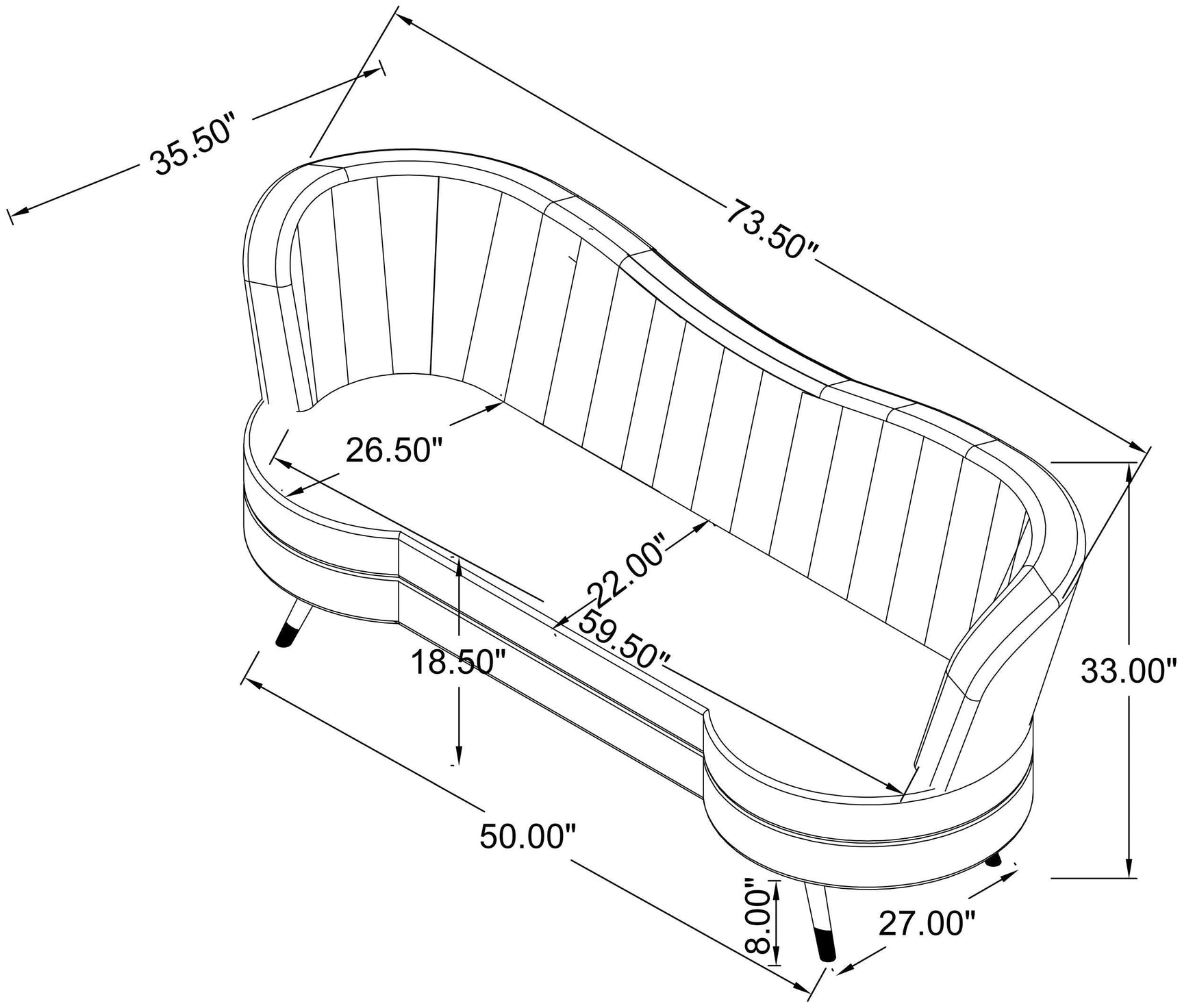 SOPHIA Sophia 2-piece Upholstered Channel Tufted Sofa Set Grey 506864-S2 - Ella Furniture