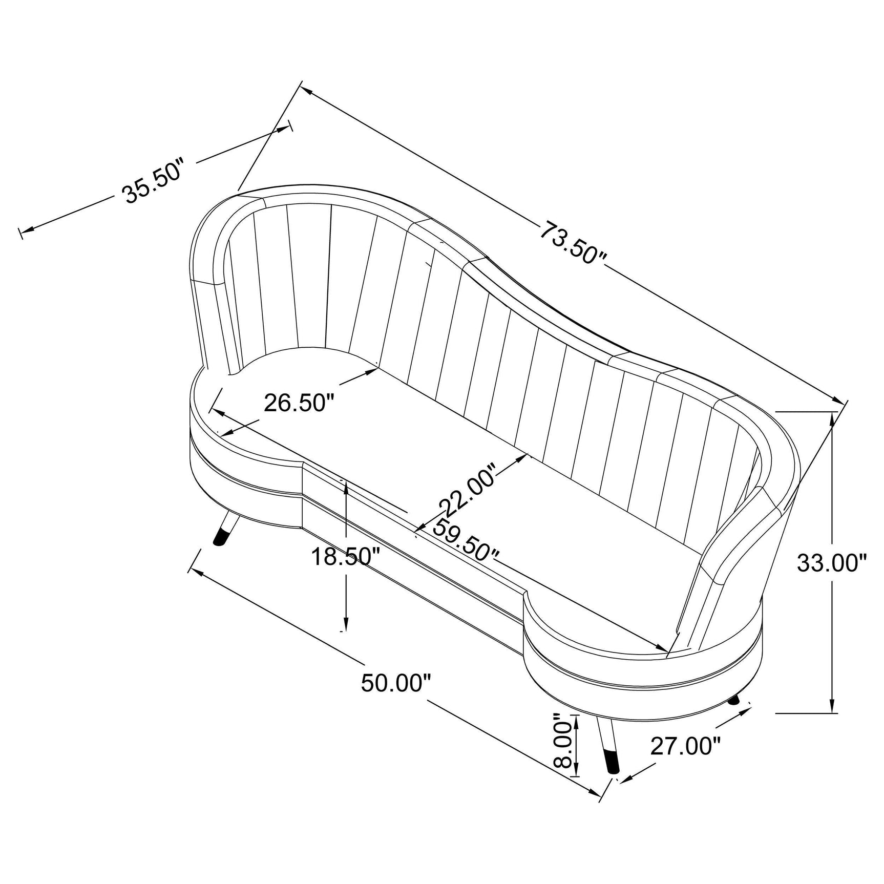 SOPHIA Sophia 3-piece Upholstered Channel Tufted Sofa Set Blue 506861-S3 - Ella Furniture