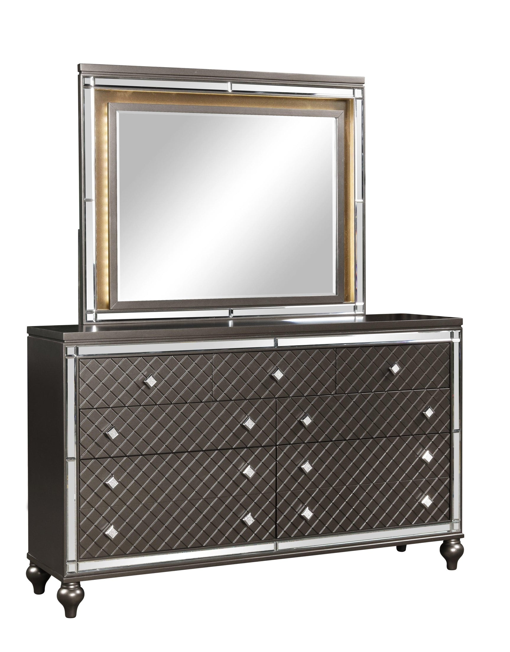 side view of Stars Charcoal LED Upholstered Panel Bedroom Set bed