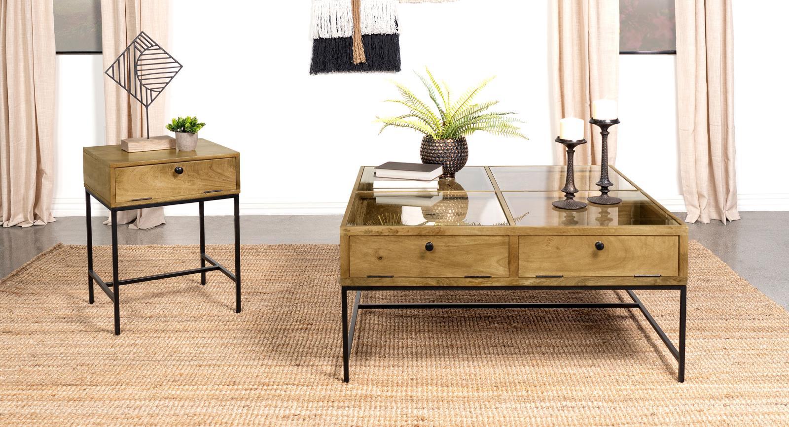 Full room setting with Stephie coffee table centered on rug