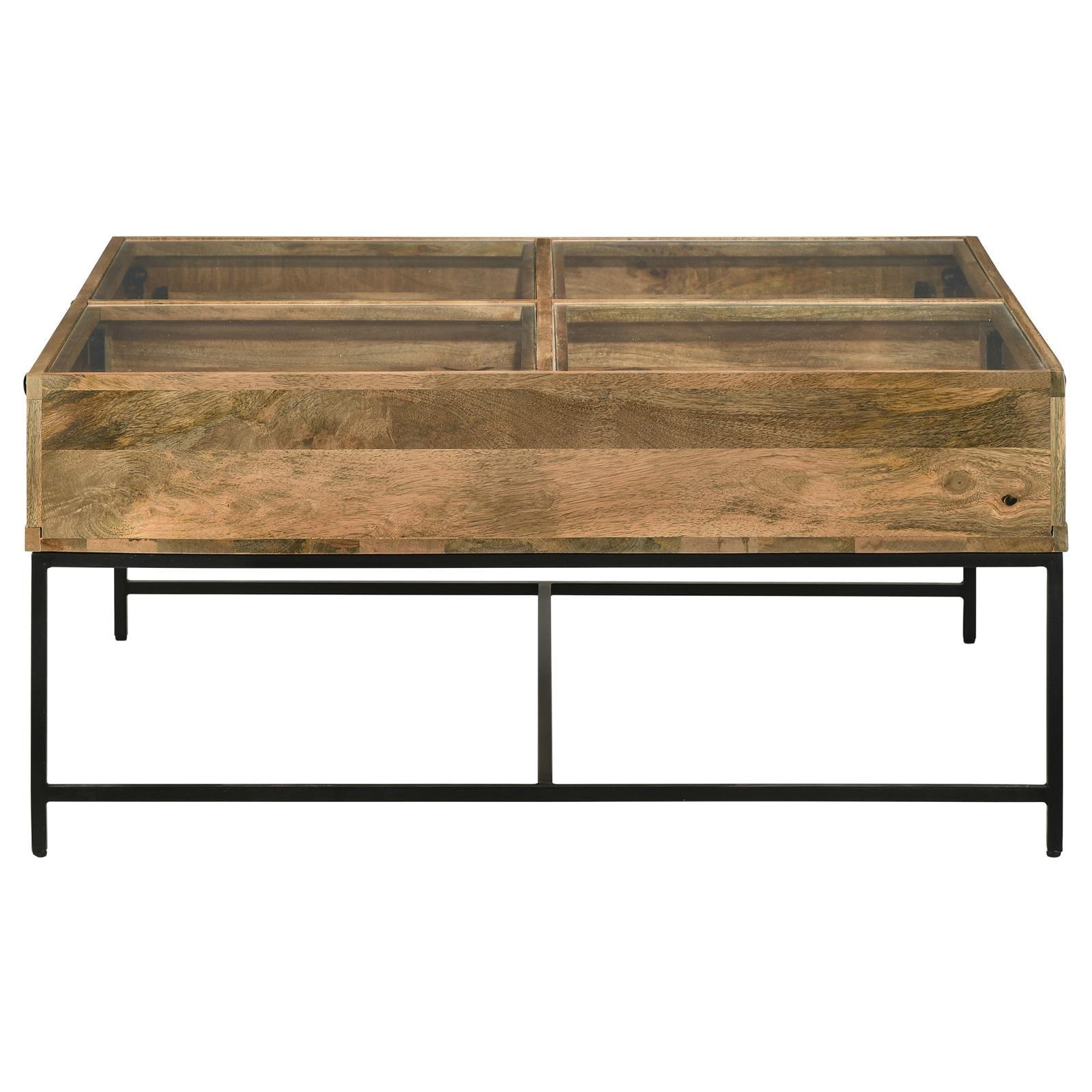 Stephie coffee table displaying memorabilia inside compartments