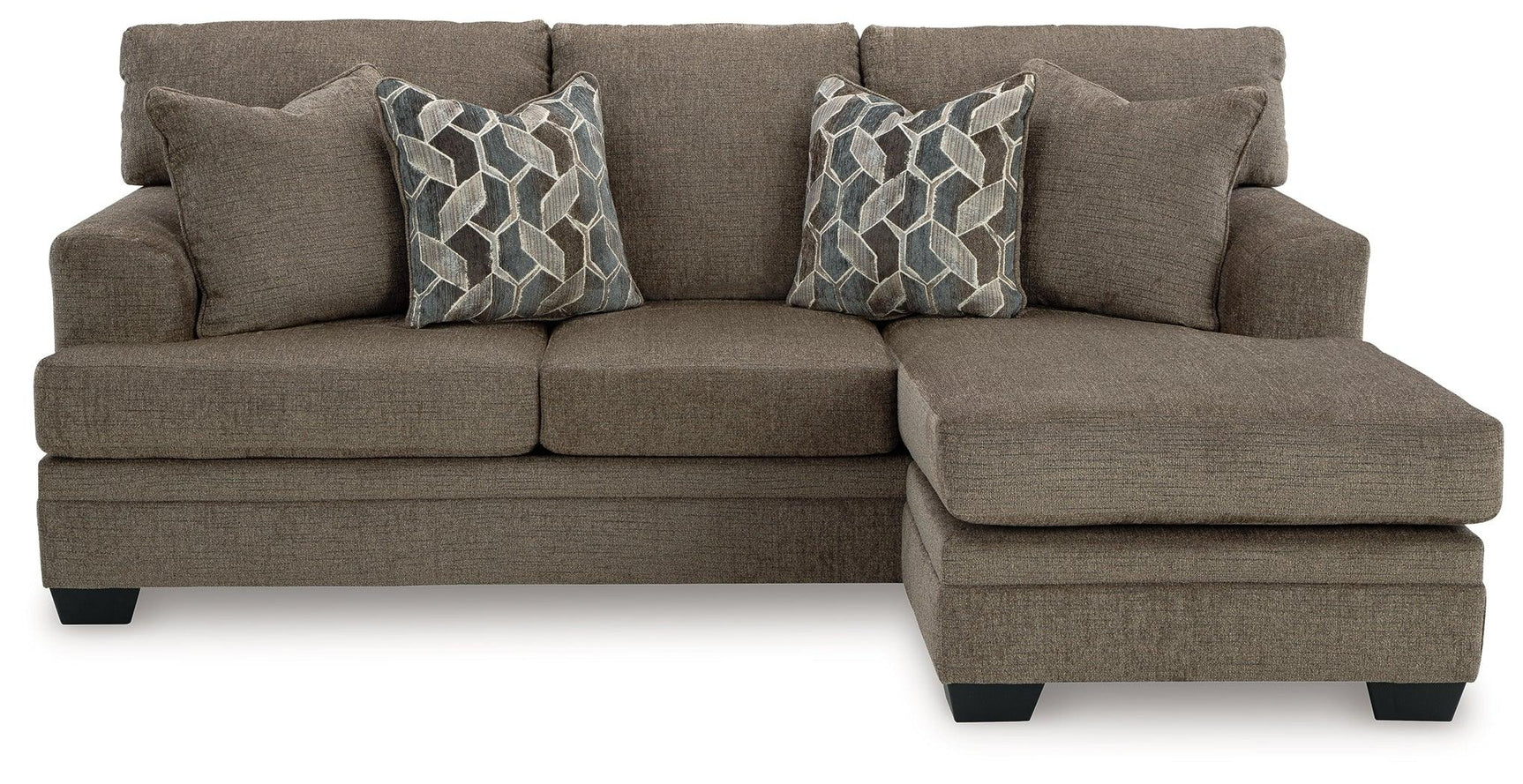 Close-up of nutmeg chenille upholstery on sofa chaise