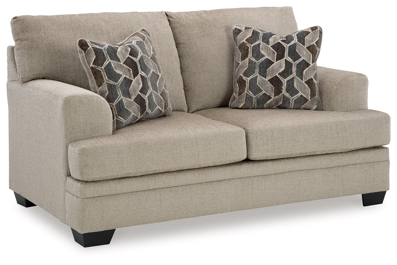 Stonemeade Taupe Chenille Loveseat side angle