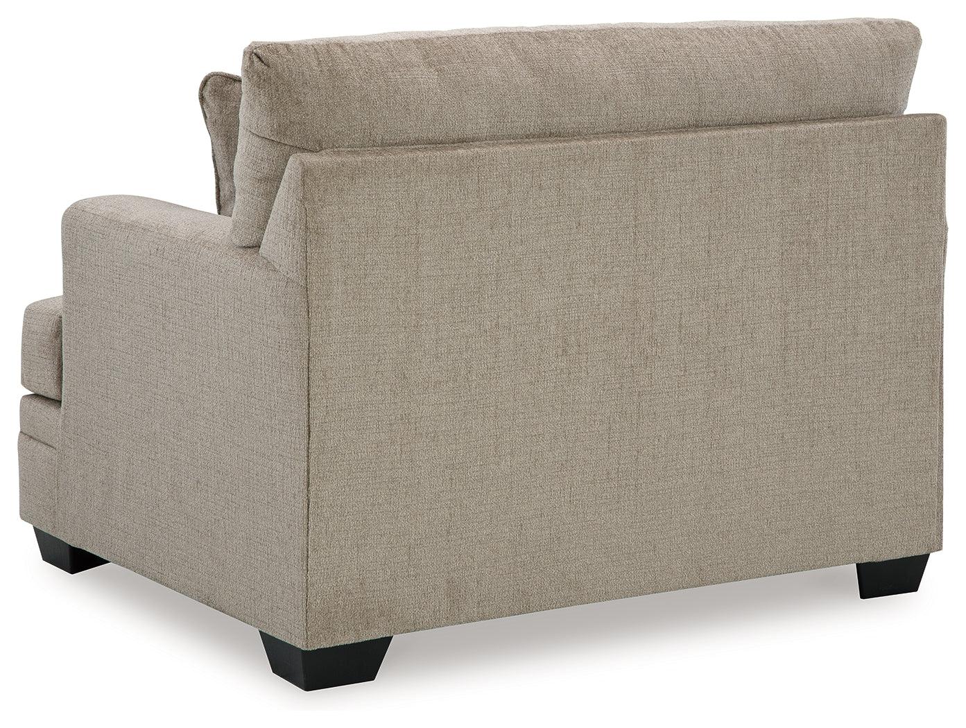 Stonemeade Taupe Chenille Oversized Chair exposed faux wood feet