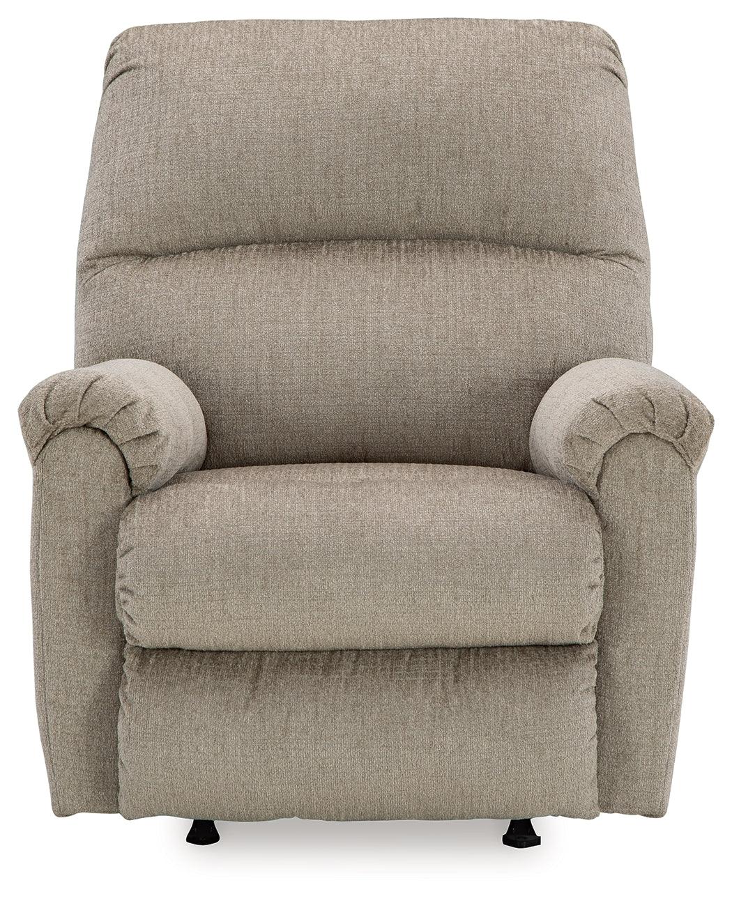 Stonemeade Taupe Chenille Recliner chair angled front view