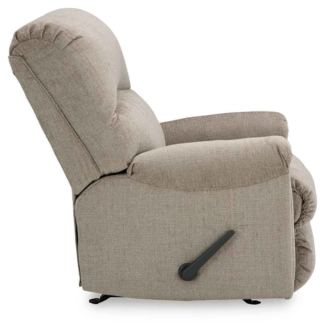 Stonemeade Taupe Chenille Recliner chair angled side view