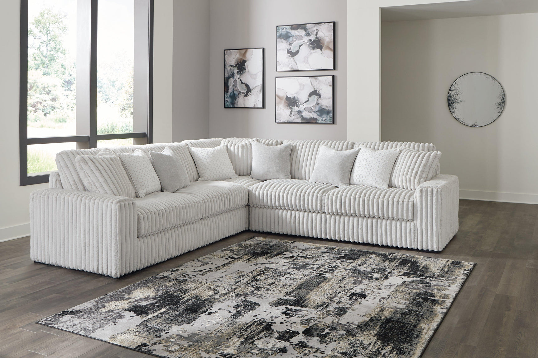 Room view featuring Stupendous Alloy Velvet 3-Piece Sectional sofa
