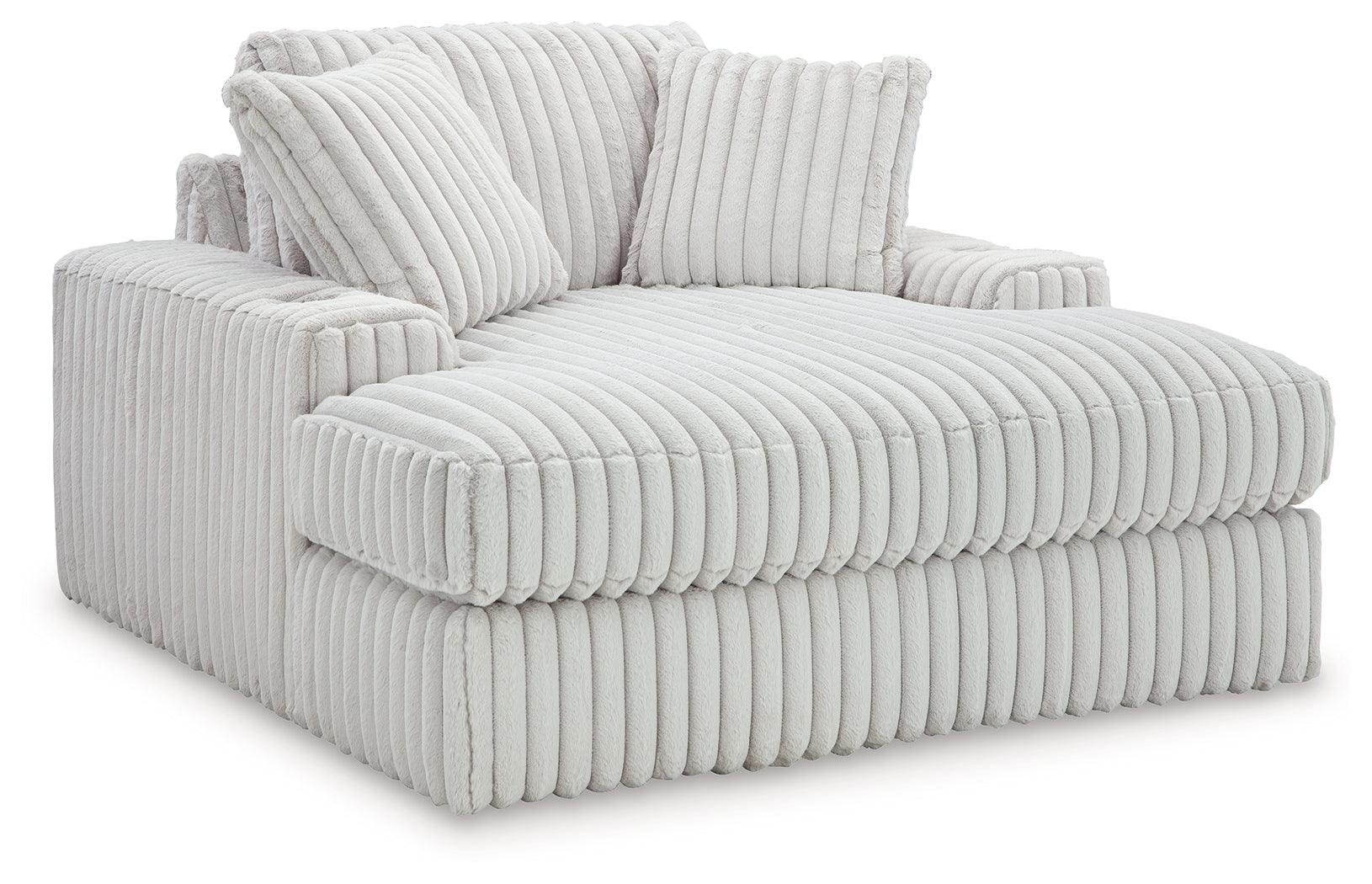 Side view of Stupendous Alloy Velvet Oversized Chaise lounge showing arm and cup holders