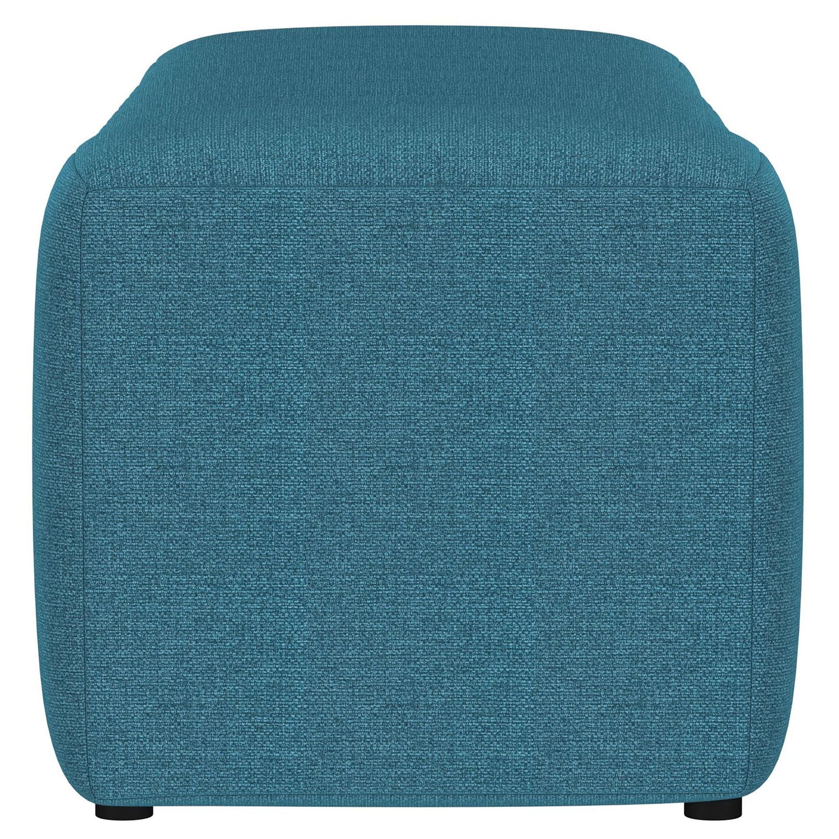 Detail of firm foam cushioning under peacock blue fabric on Summer bench