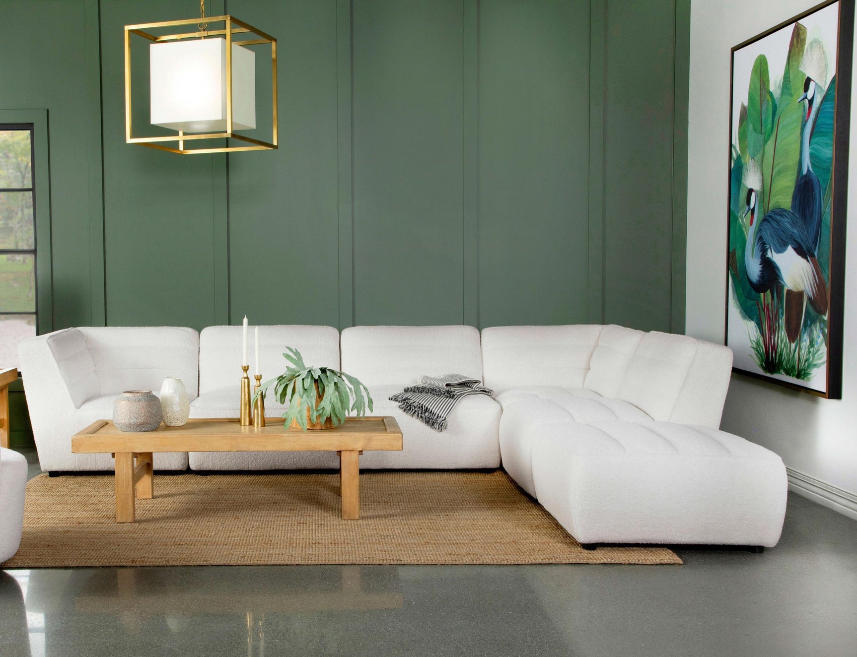 Side view of Sunny 6-Piece Modular Upholstered Sectional Sofa natural finish
