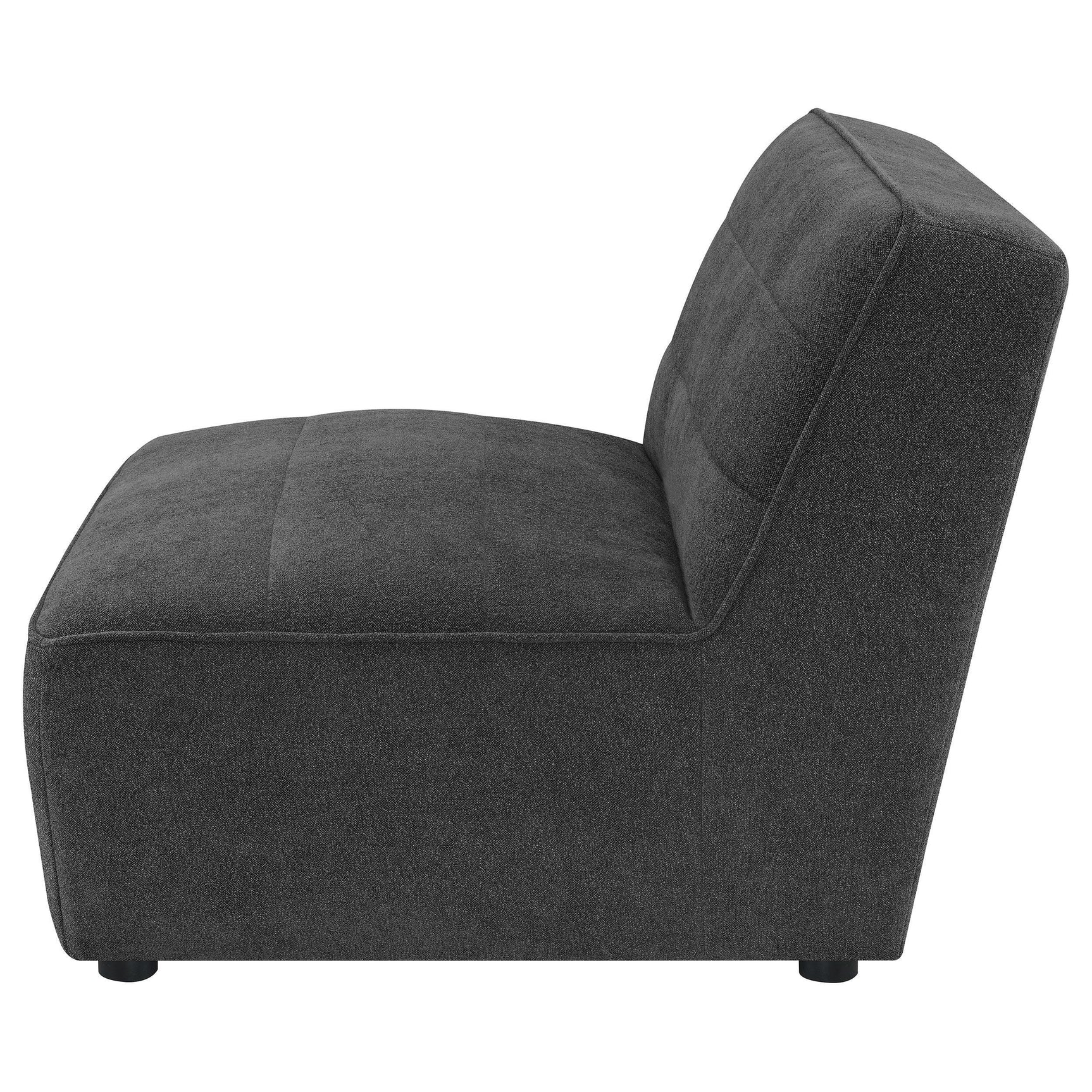 Sunny Upholstered Armless Chair Dark Charcoal, black feet detail