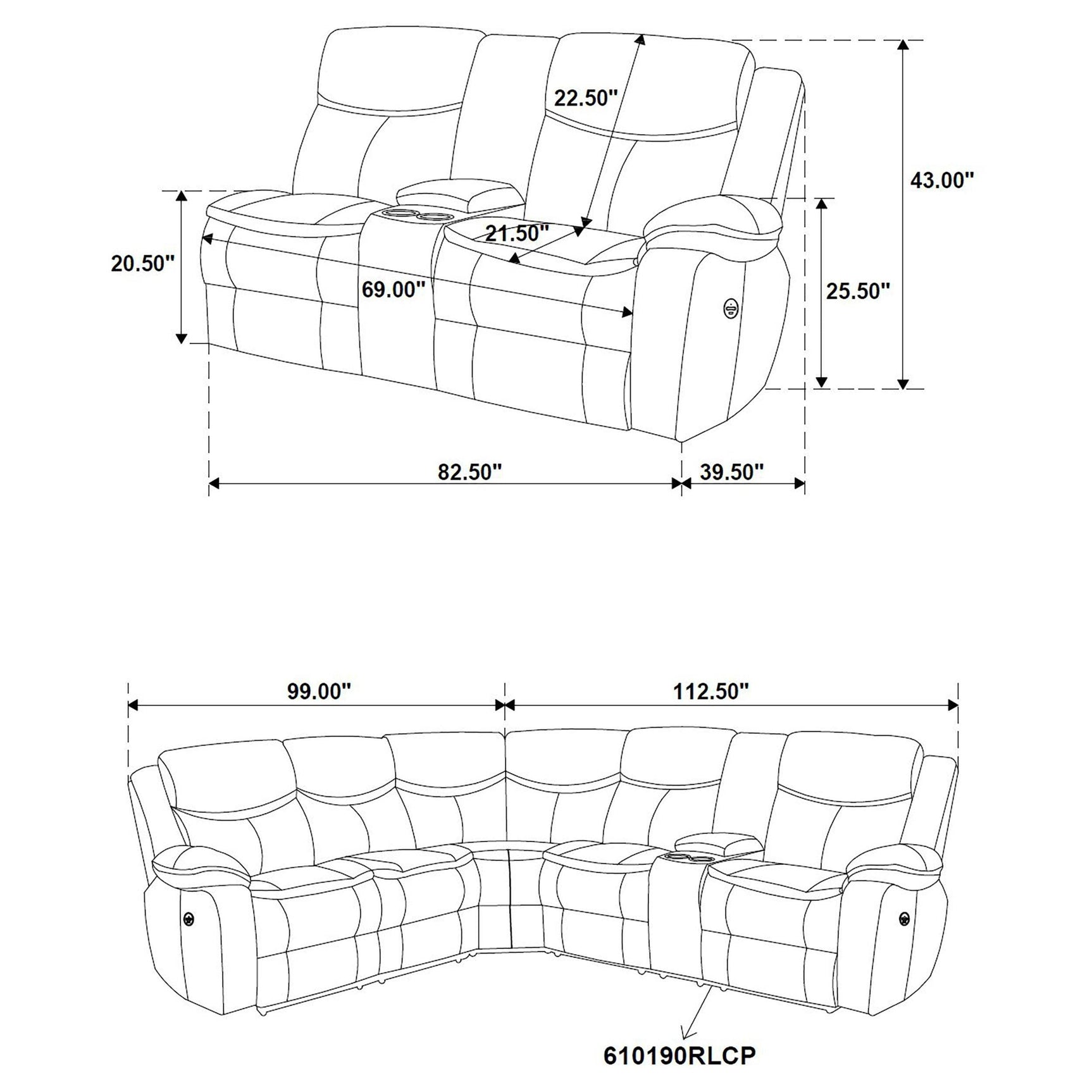Sectional sofa from side with recliner extended