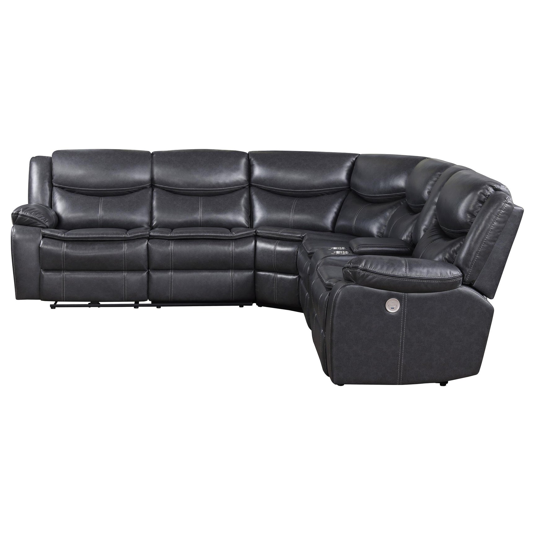 Sycamore Upholstered Power Reclining Sectional Sofa Dark Grey back angle