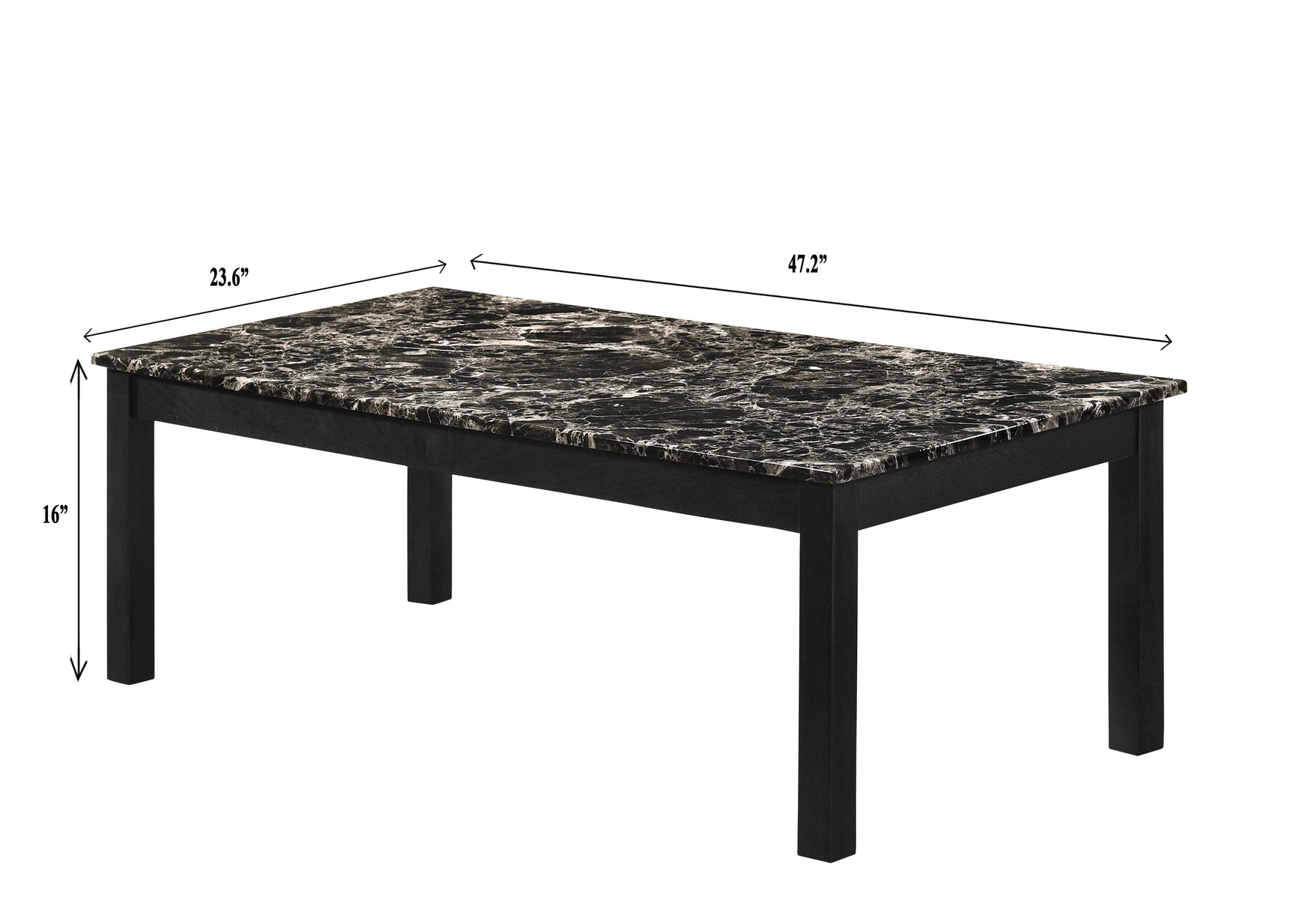 Thurner 3-Piece Coffee Table Set with rectangular, square, and round black faux marble tops
