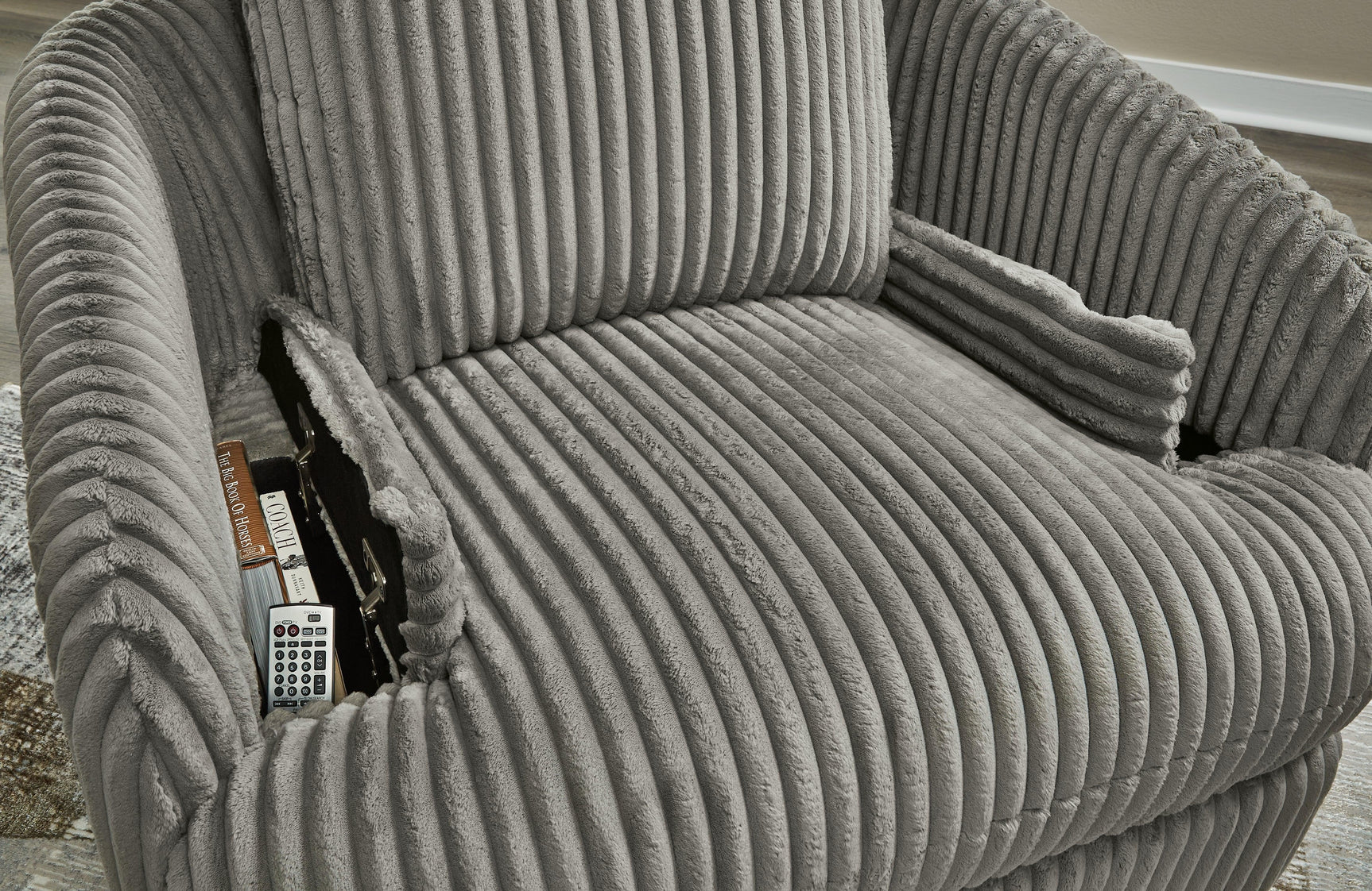 Tie-breaker Fog Velvet Swivel Glider Recliner front perspective