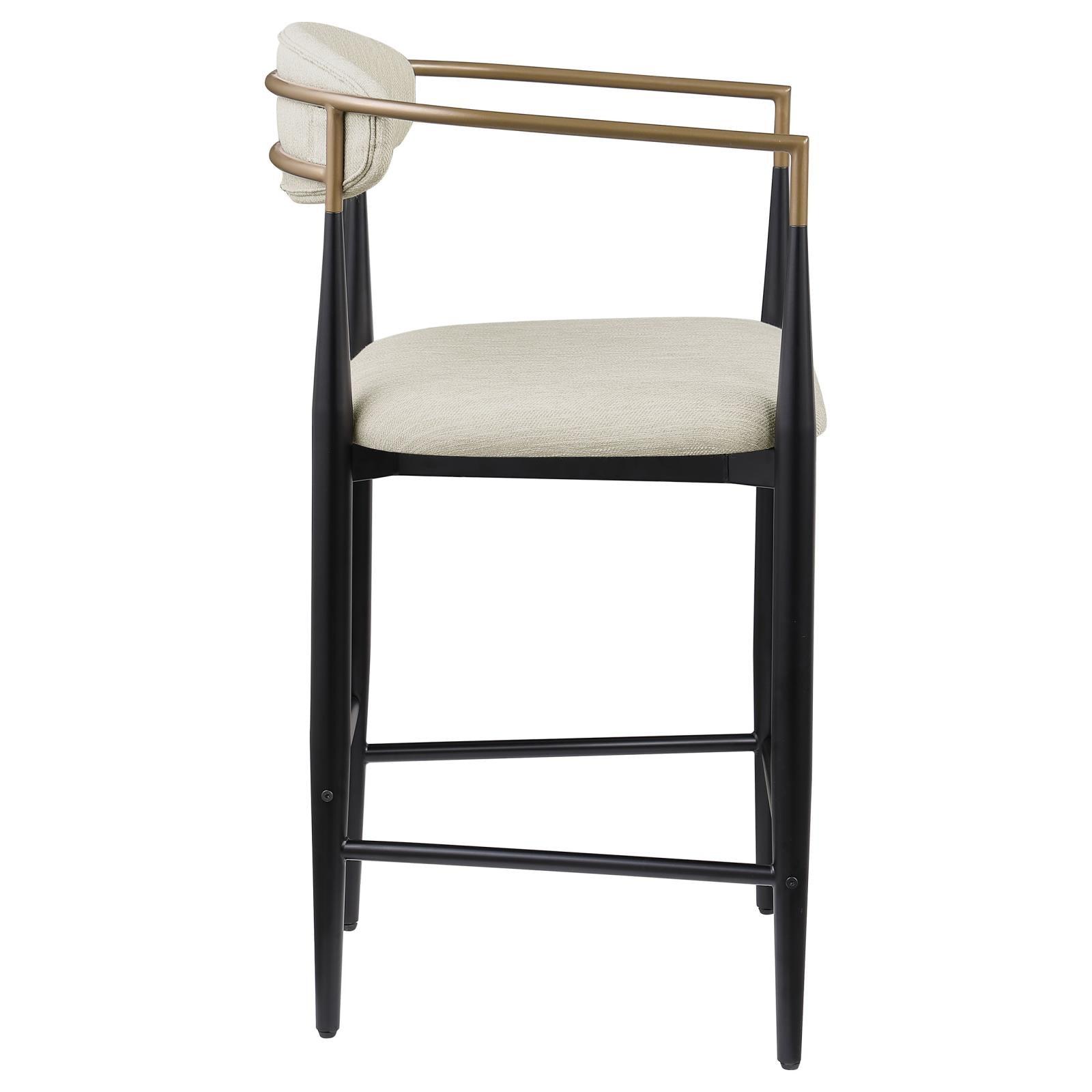 Side profile of Tina counter height bar stool with beige fabric