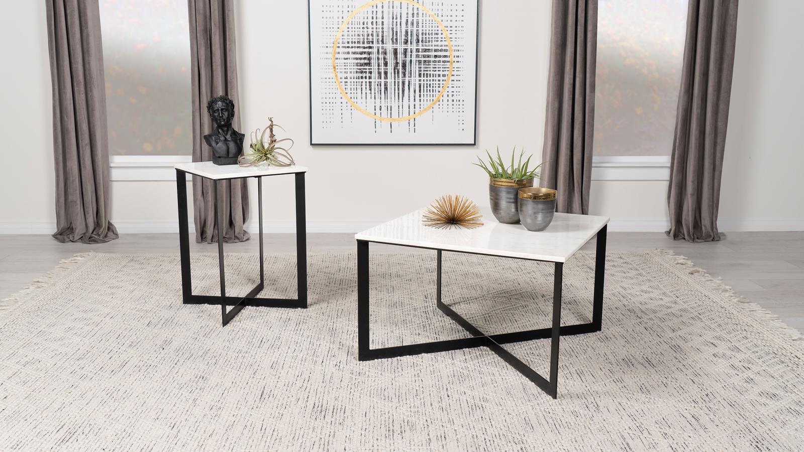 Detailed view of leveler feet on Tobin Square Marble Top End Table