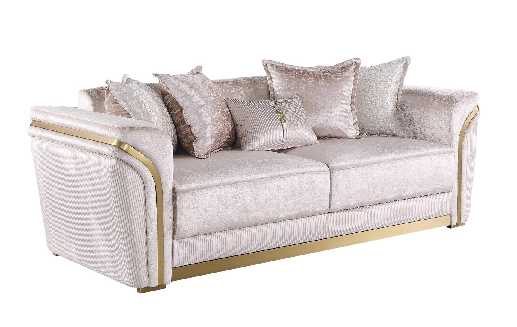 Torino Champagne Sofa, Loveseat, and Chair Set with Gold Framework view 2