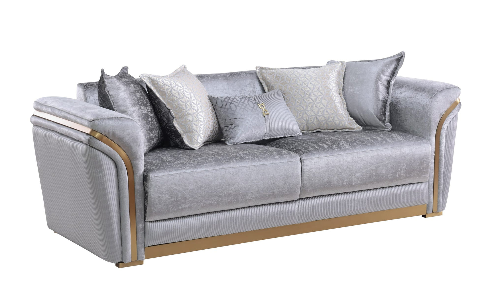 Torino Grey Sofa, Loveseat, and Chair Set with Gold Accents view 2