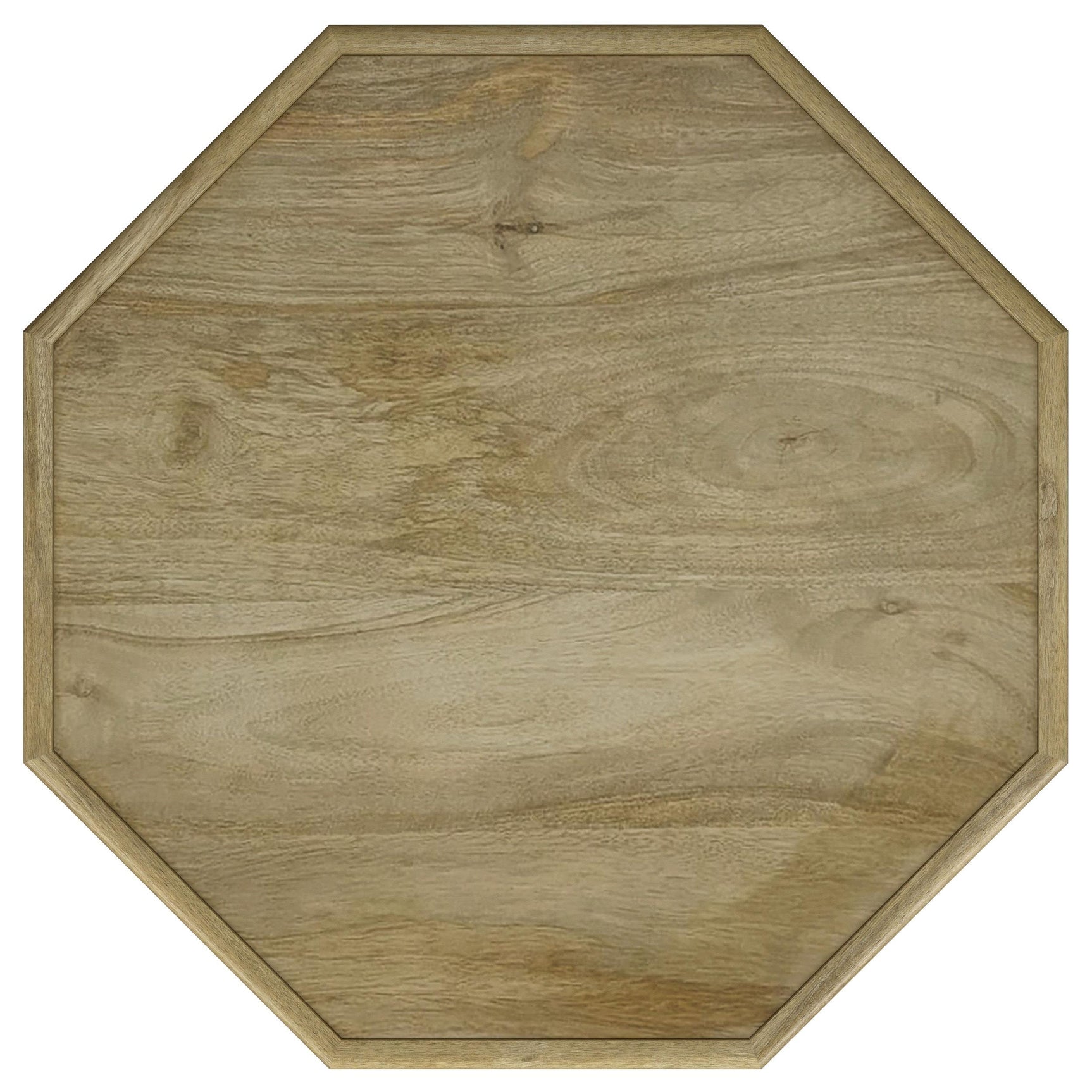 Torres Octagonal Solid Mango Wood Side Table Natural Brown, angled shot showing finish and texture