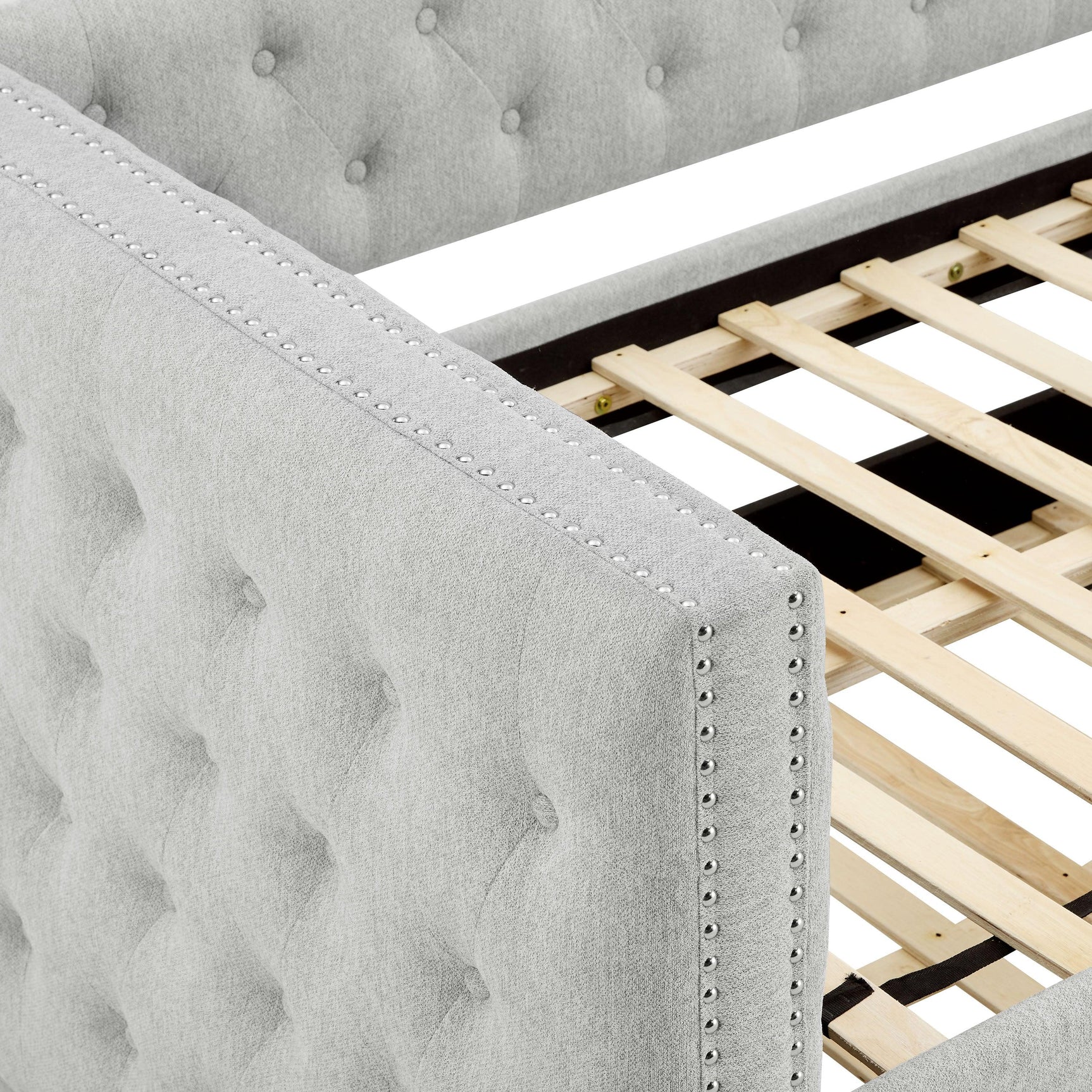 Close-up of tufted dovetail upholstery on Trina Daybed