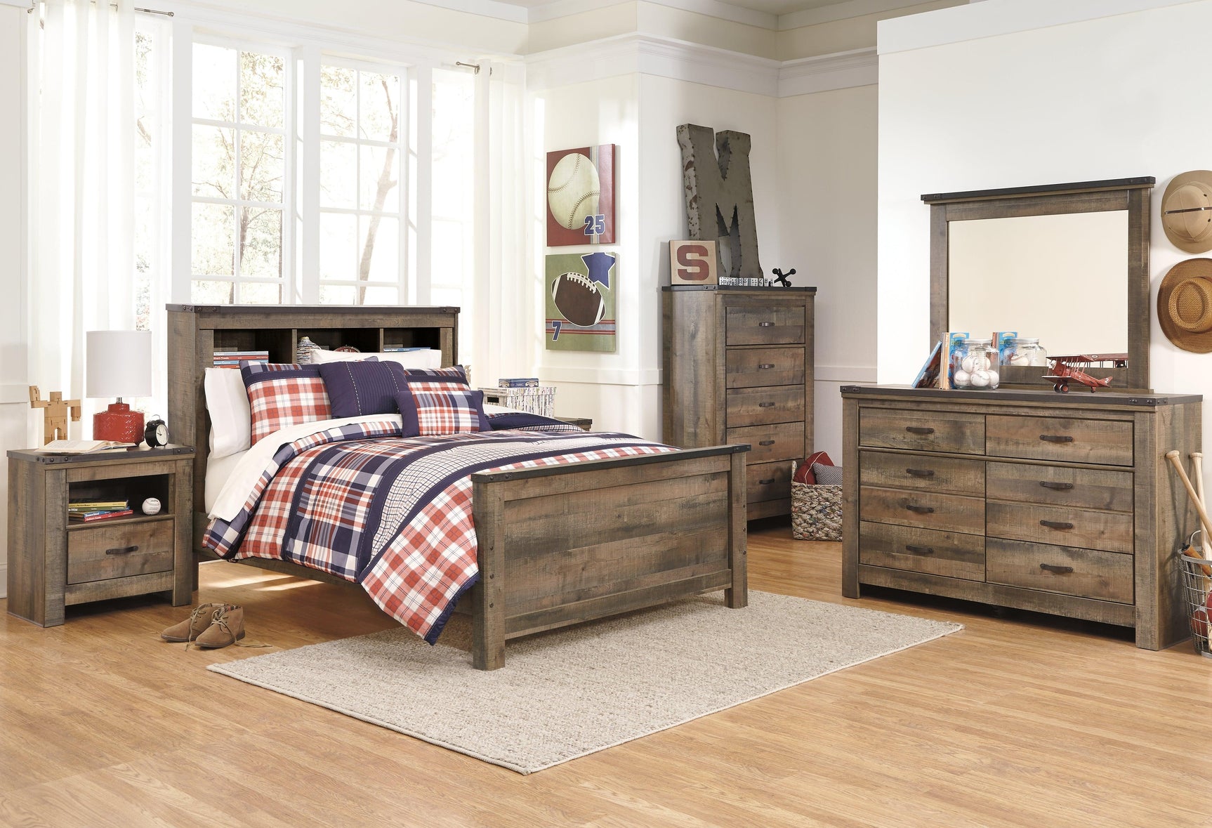 Trinell Brown Full Bookcase Panel Bed - Ella Furniture