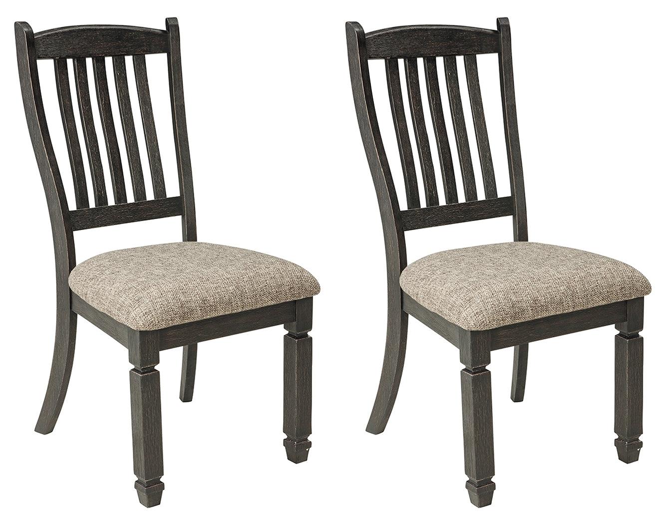 Tyler solid wood dining chair in black finish with grayish brown upholstered seat front view