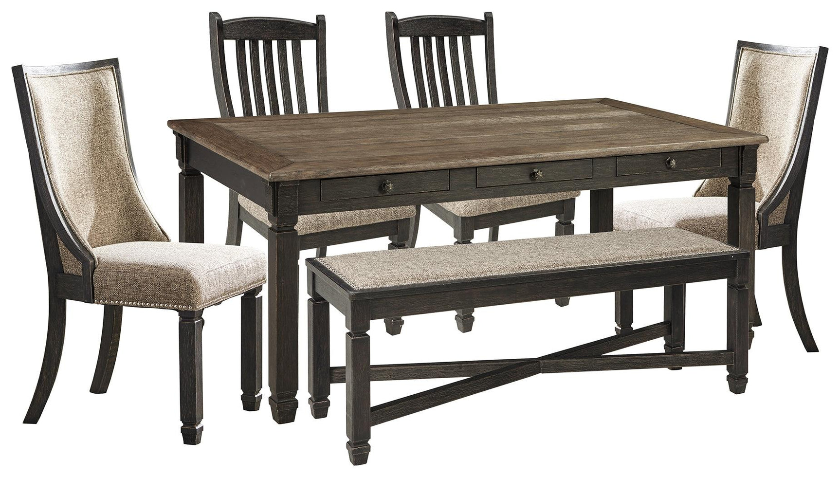 Room view showcasing Tyler Creek Black Gray Rectangular Dining Room Set furniture