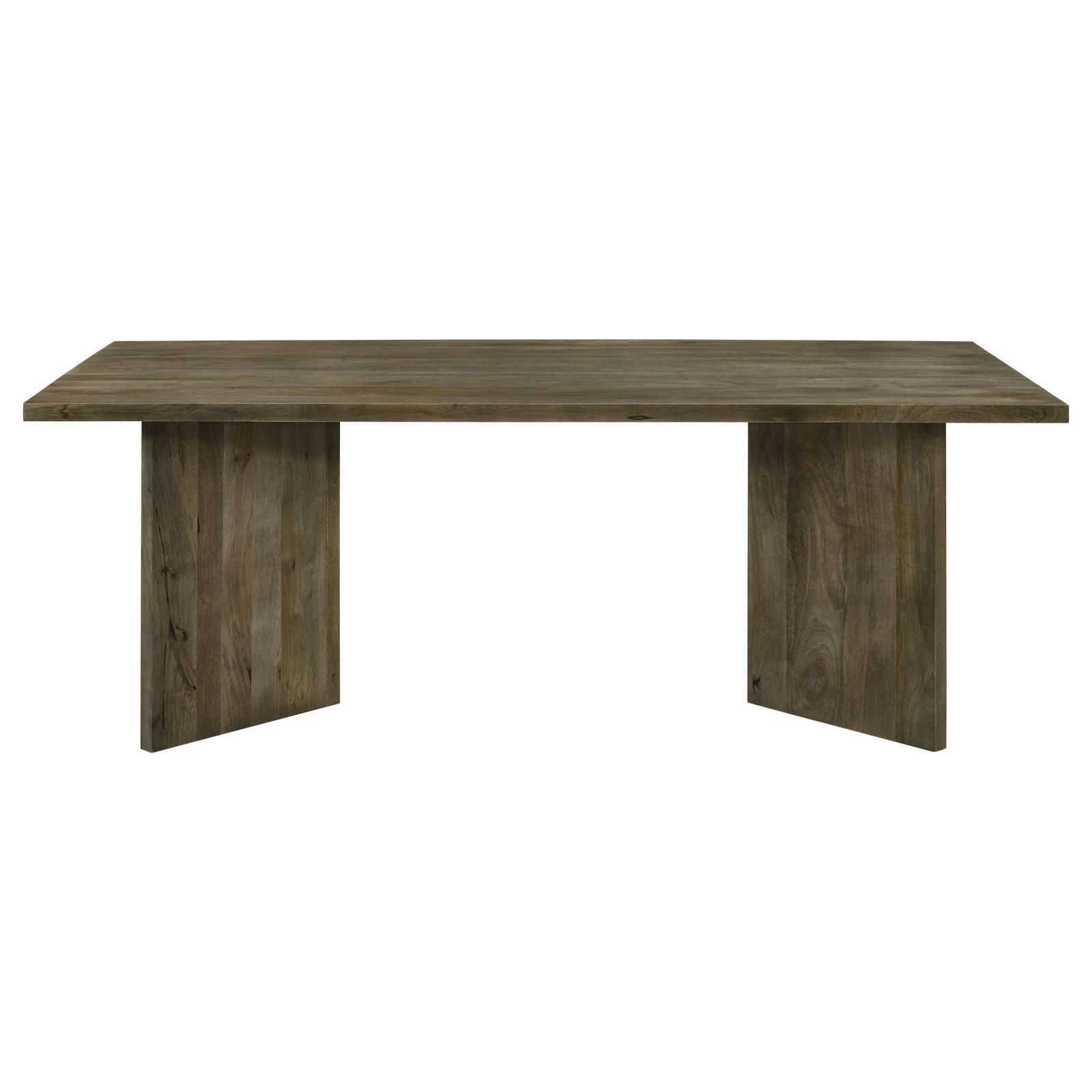 Side view of Tyler rectangular dining table with double V-leg brown finish