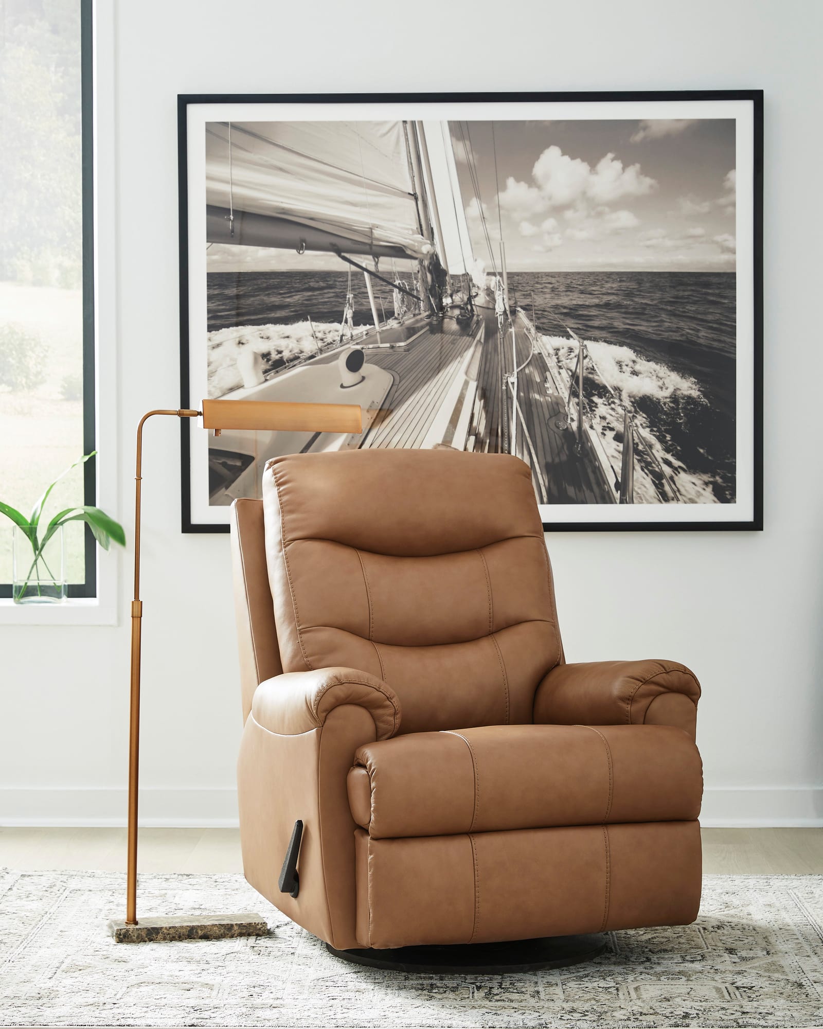 Ulsa Light Brown Top Grain Leather Swivel Recliner from Decor Furniture