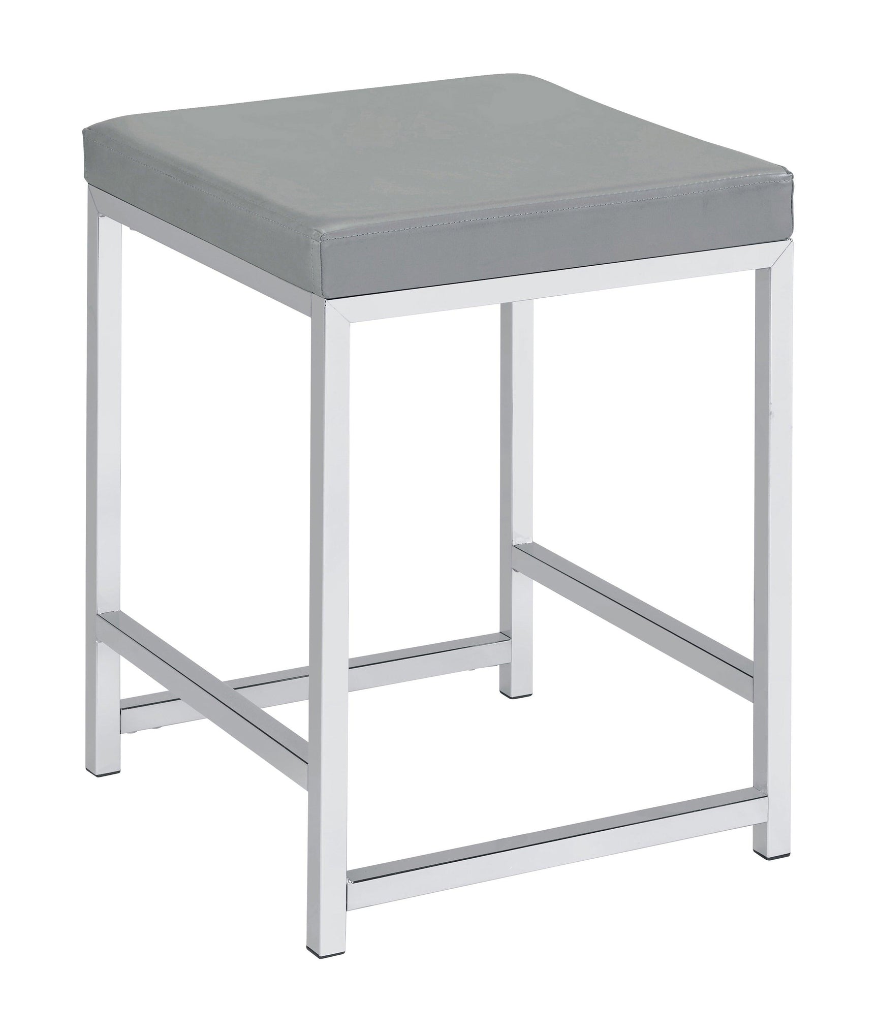 Umbridge vanity stool side view showing polished chrome legs