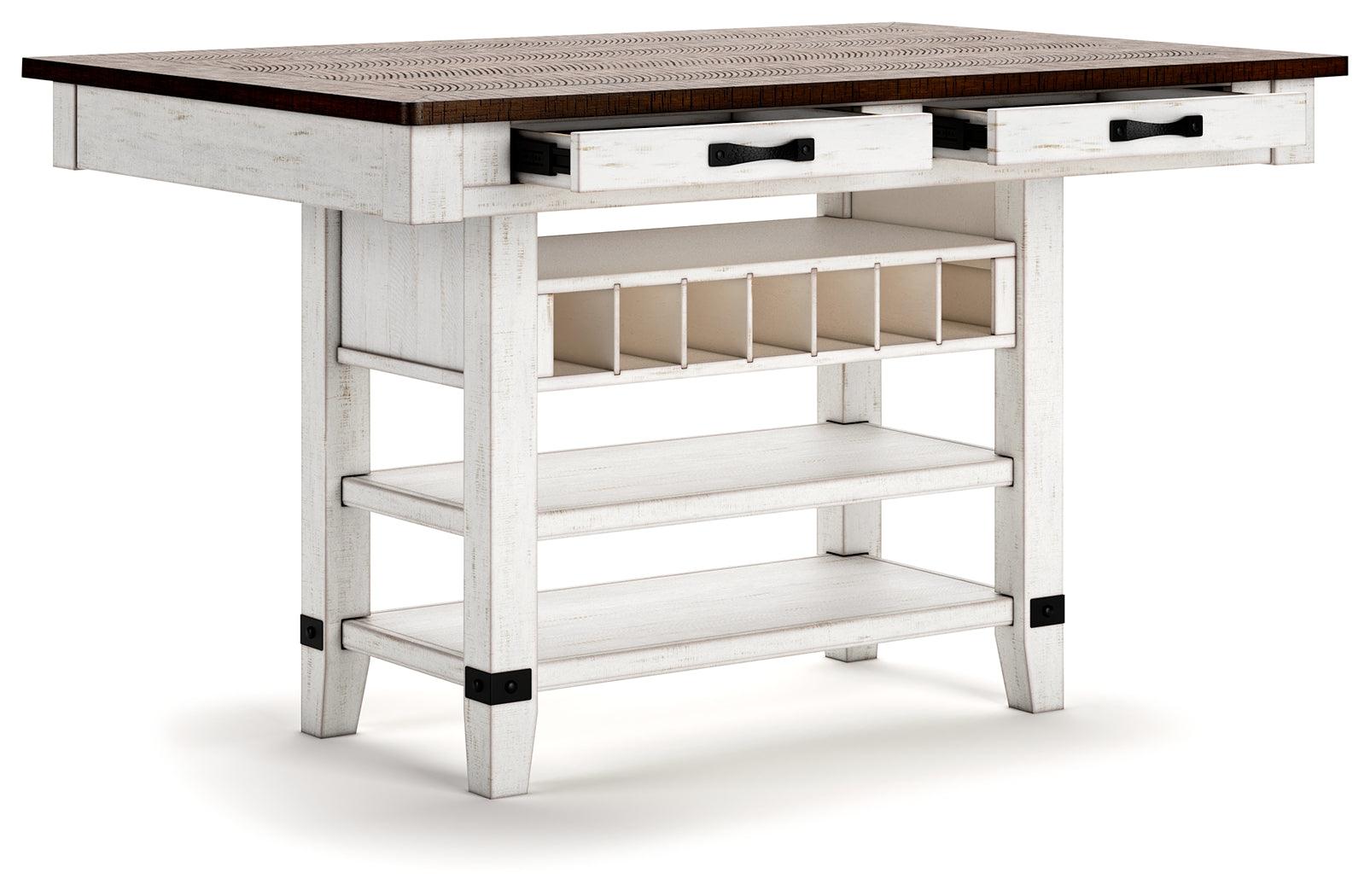 Valebeck counter height dining table four lined drawers detail