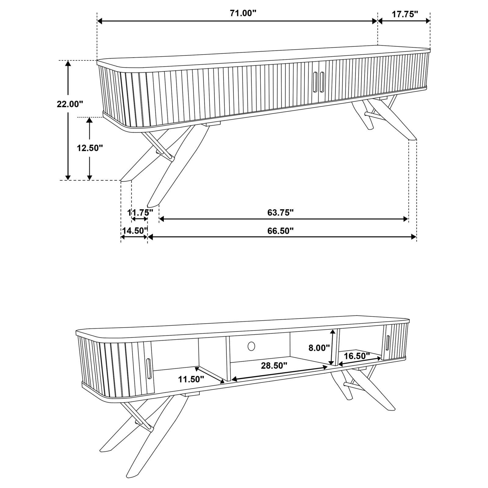 Valna TV stand showing walnut finish and mid-century legs