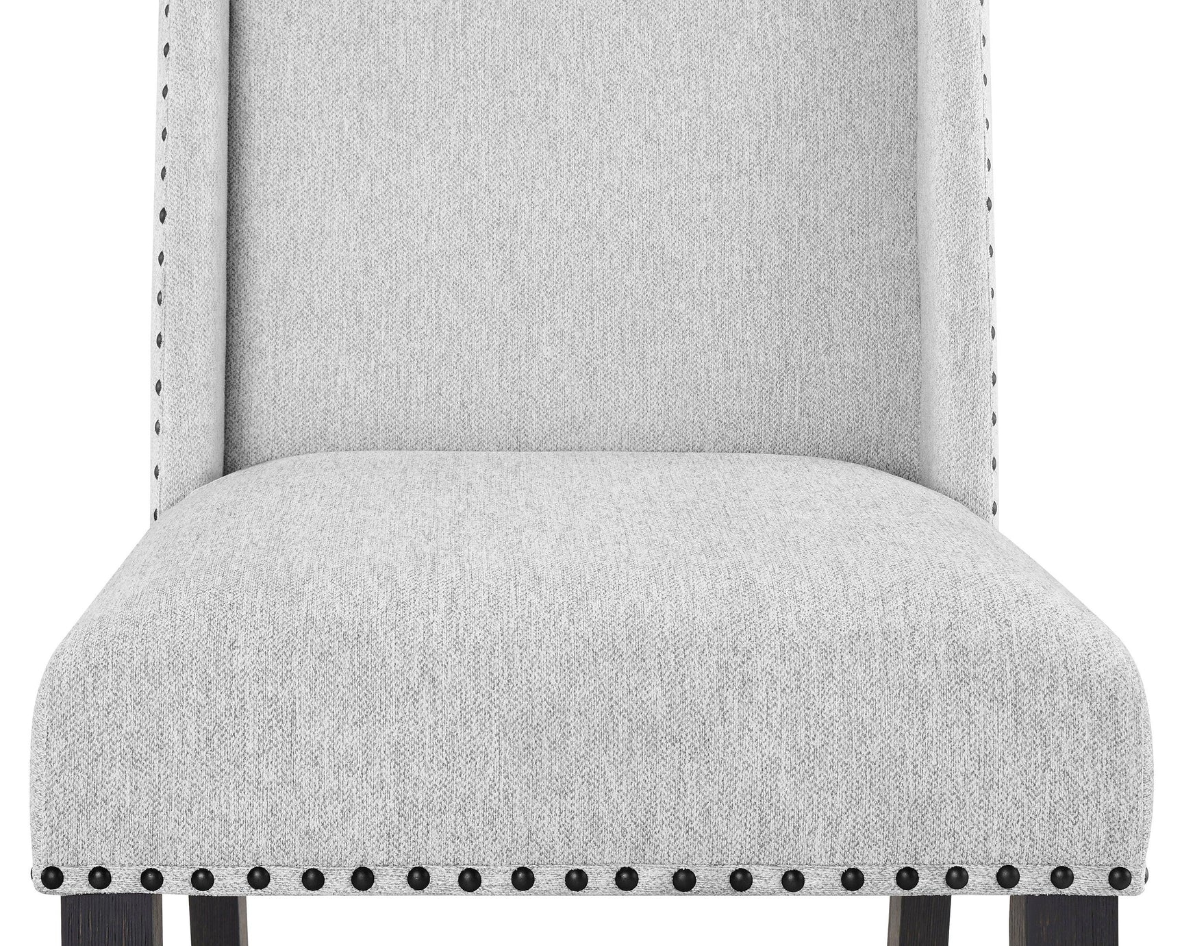 Room setup with Varley Vance white marble top dining table and upholstered chairs