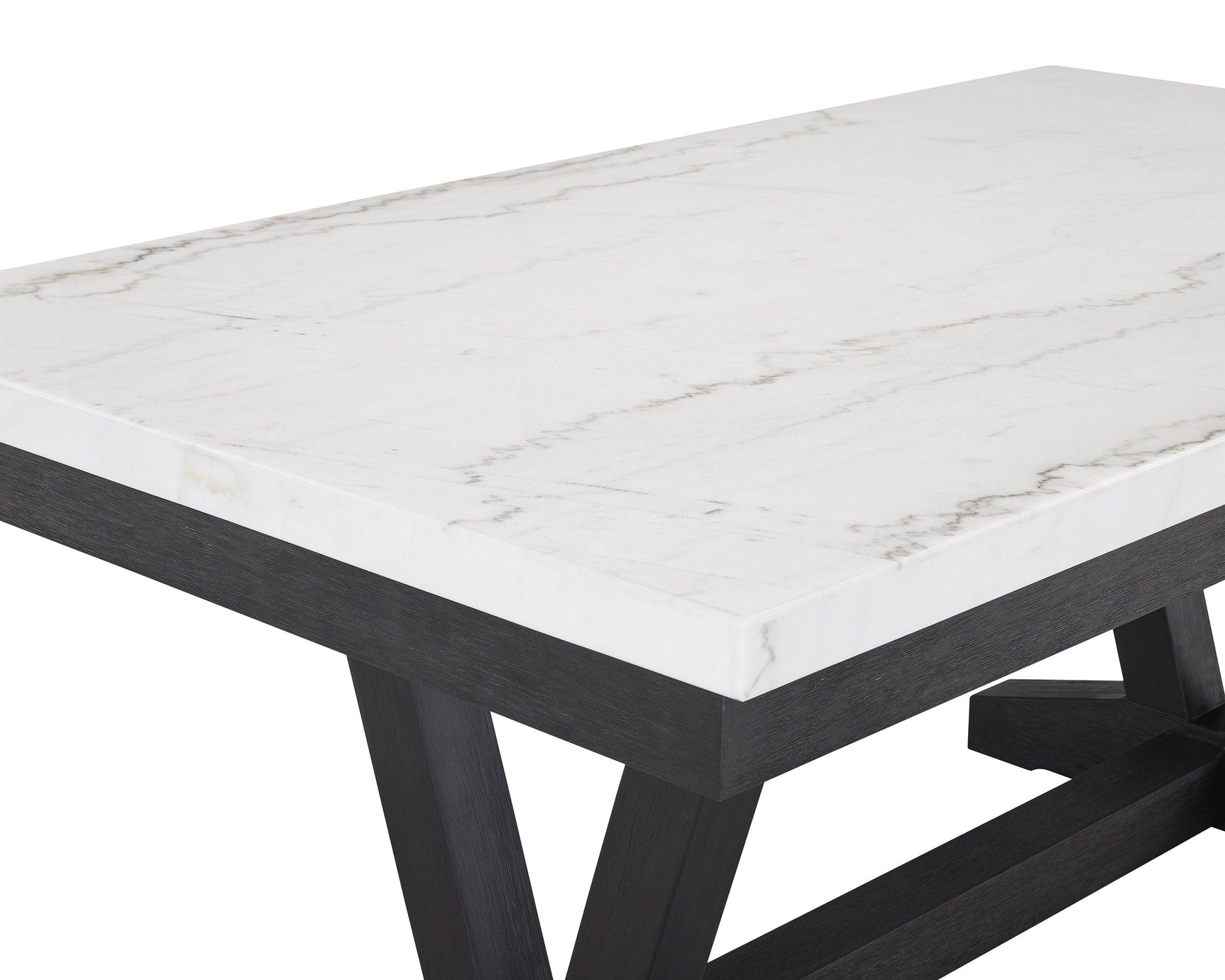 Room perspective of Varley Vance dining set with marble top and bench
