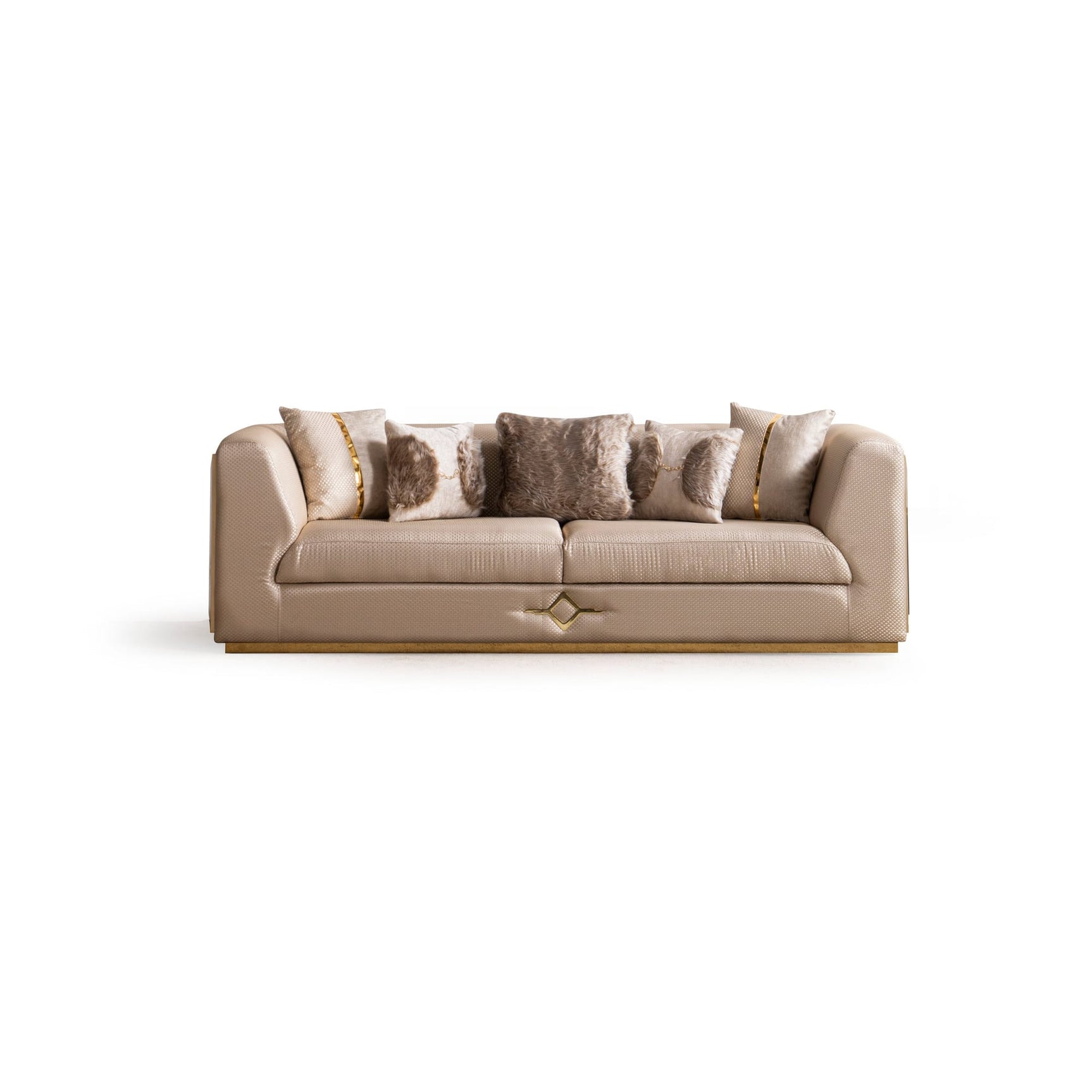 Vega Sofa, Loveseat, and Chair Set with Textured Upholstery and Gold Accents view 8