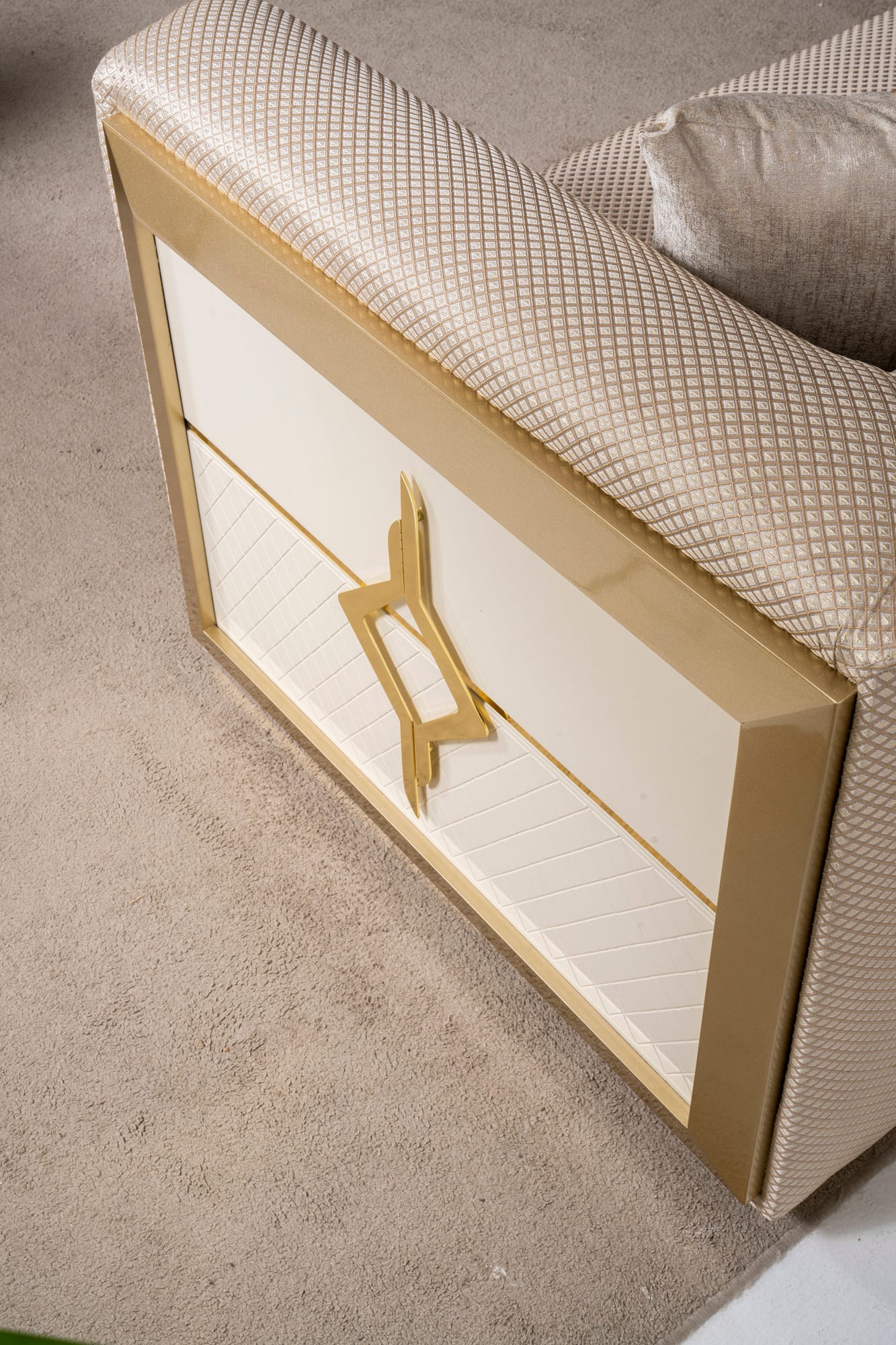 Vega Sofa, Loveseat, and Chair Set with Textured Upholstery and Gold Accents view 19